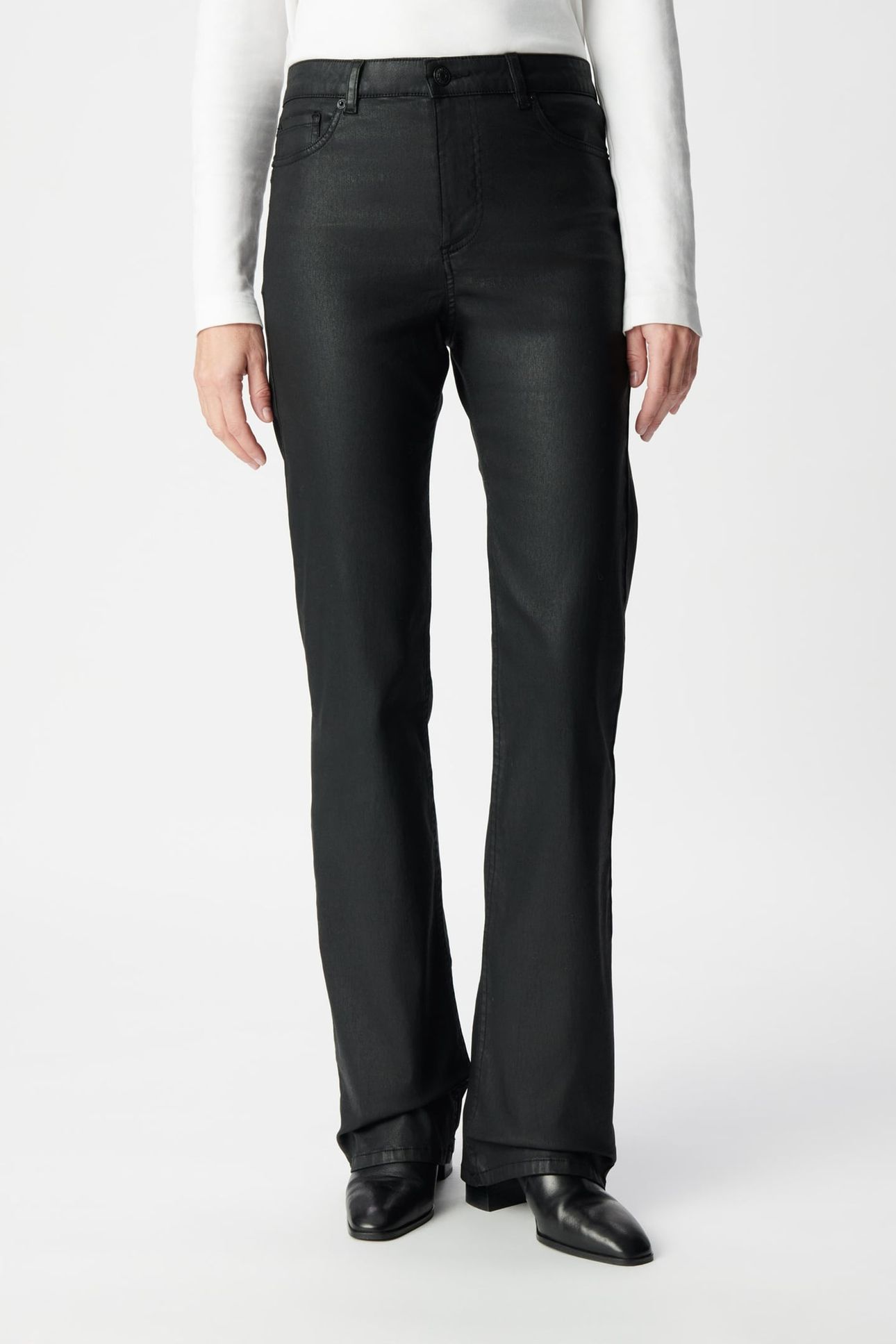 BLACK COATED HIGH-WAIST BOOTCUT JEANS 1