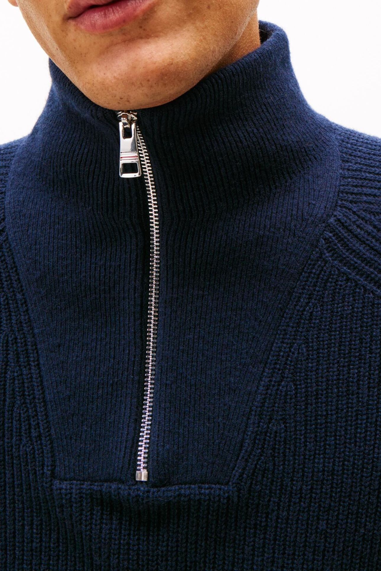 FISHERMAN RIB ZIP MOCK DARK NIGHT NAVY 9