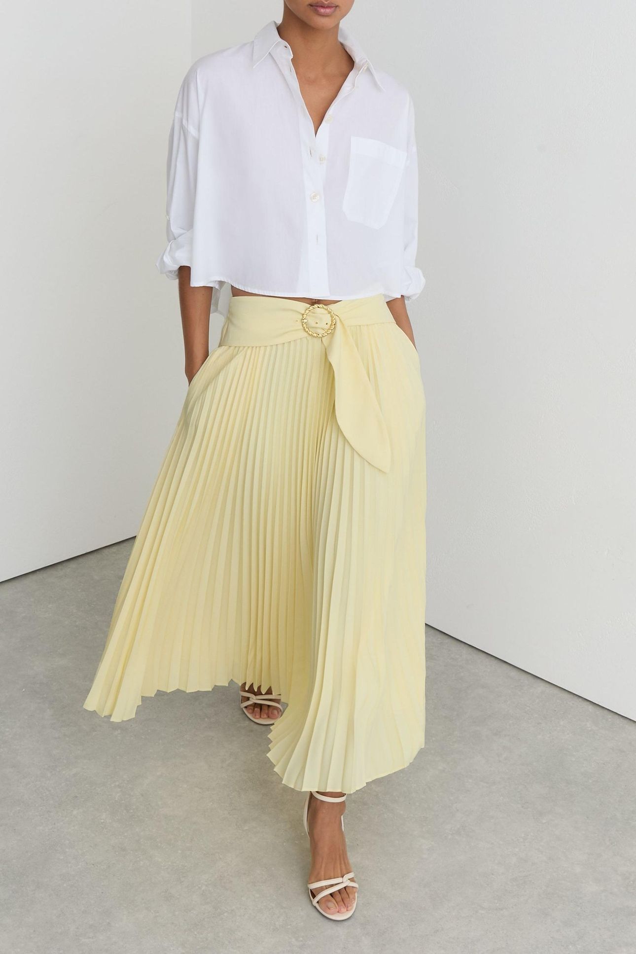BELTED PLEATED MIDI SKIRT YELLOW 2