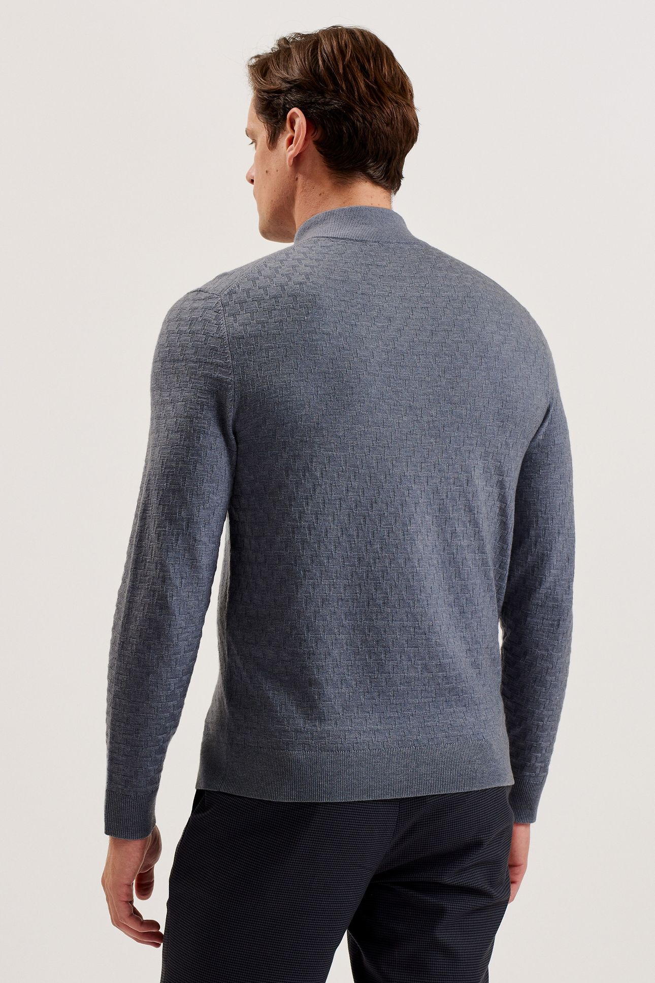 KURNLE LS T STITCH KNITTED HALF ZIP MID-BLUE 2