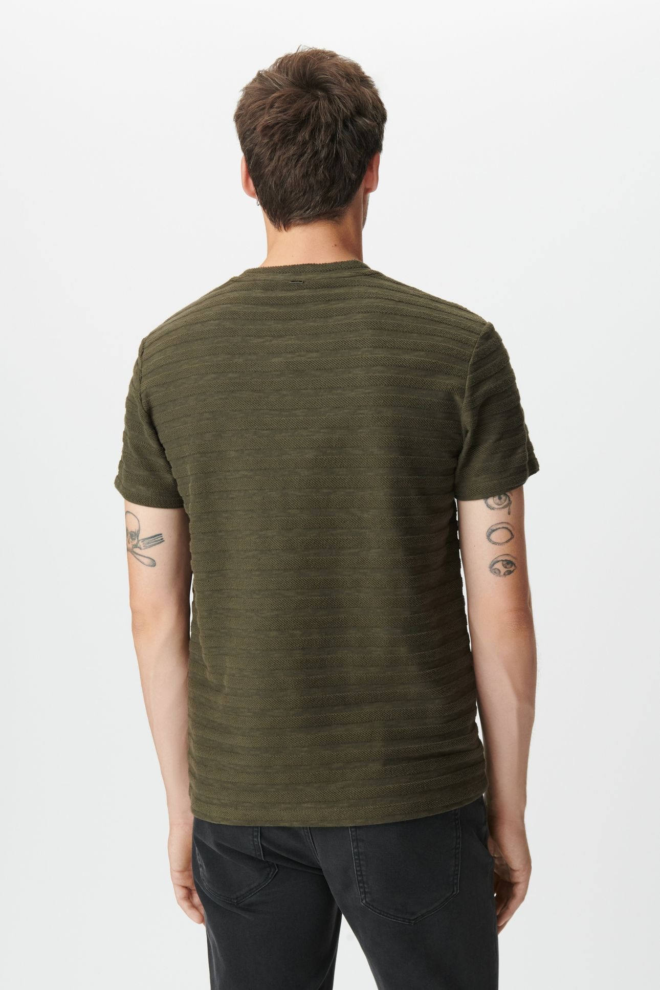 DARK KHAKI TERRY STRIPED PATTERN TEE-SHIRT 2