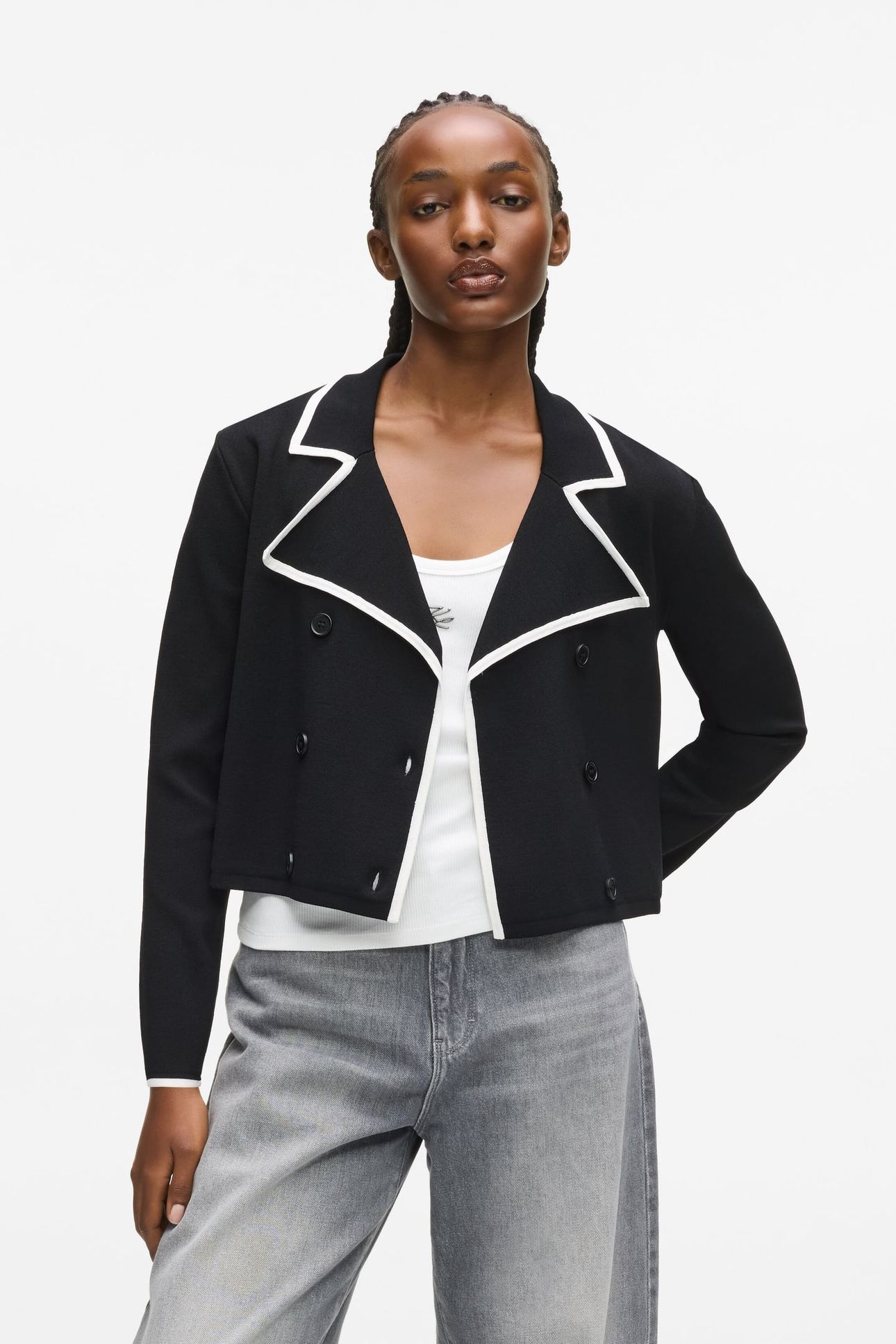 CONTRAST KNIT CARDIGAN BLACK/WHITE 1