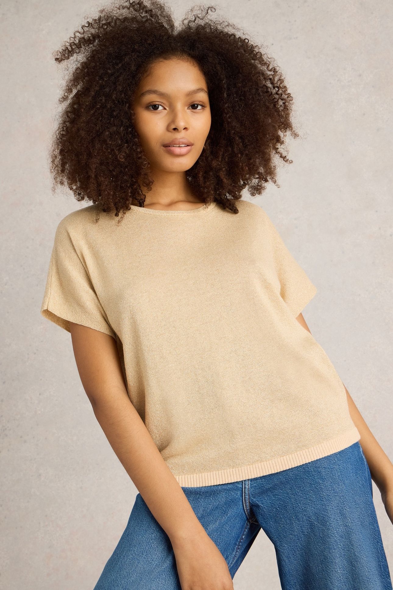 LENA SPARKLE KNIT TEE GLD TN MET 2