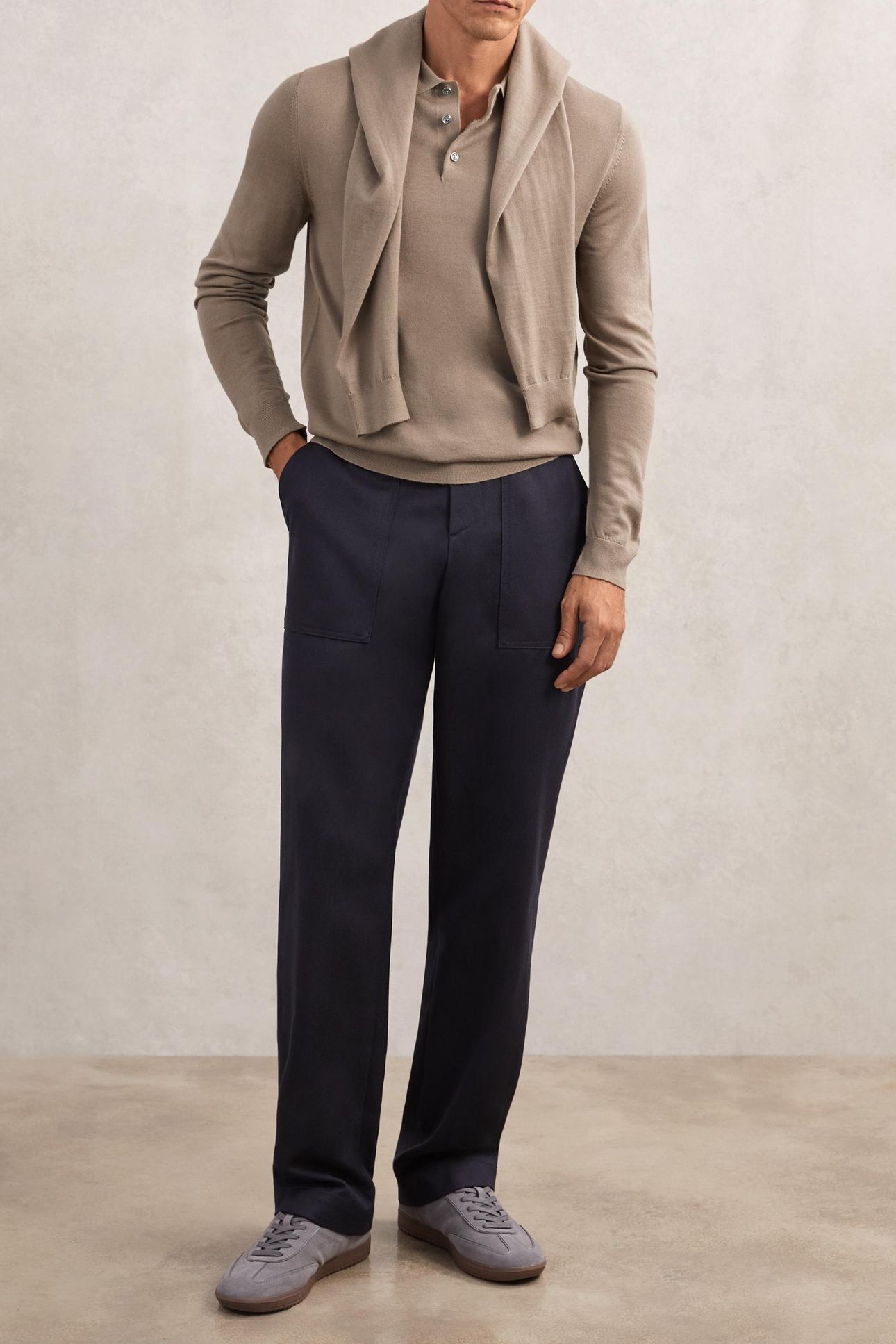 LS HALF BUTTON MERINO WOOL POLO CAMEL BROWN 3