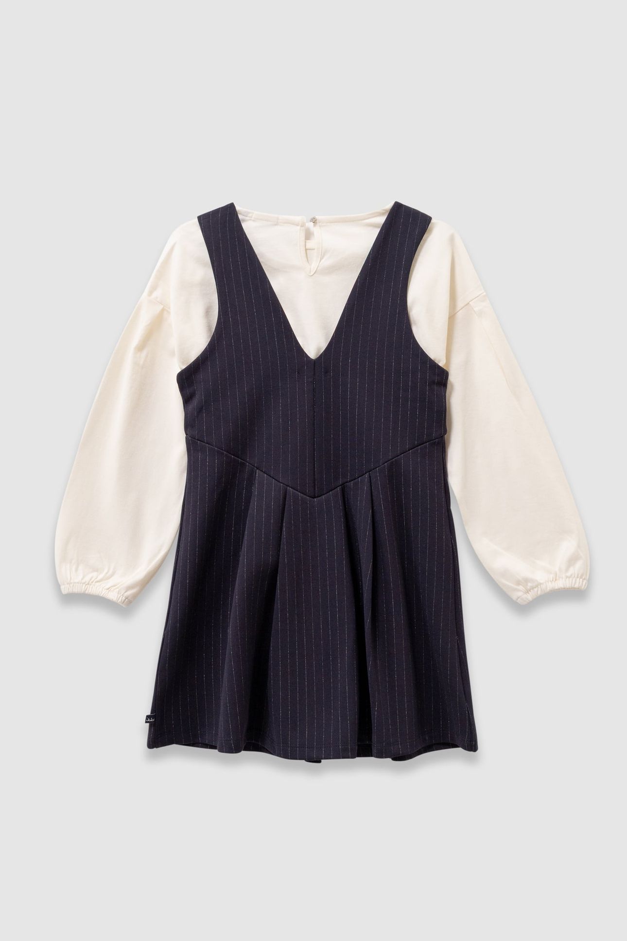 GIRLS’ 2-IN-1 NAVY PINSTRIPE DRESS AND ECRU T-SHIRT 2