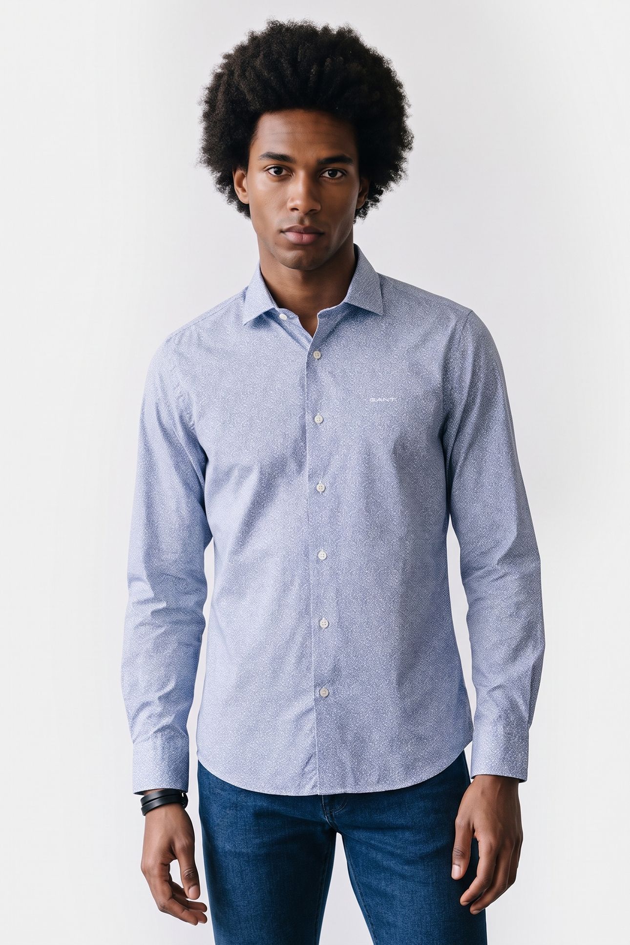 REG POPLIN AOP SHIRT FADED DENIM 1