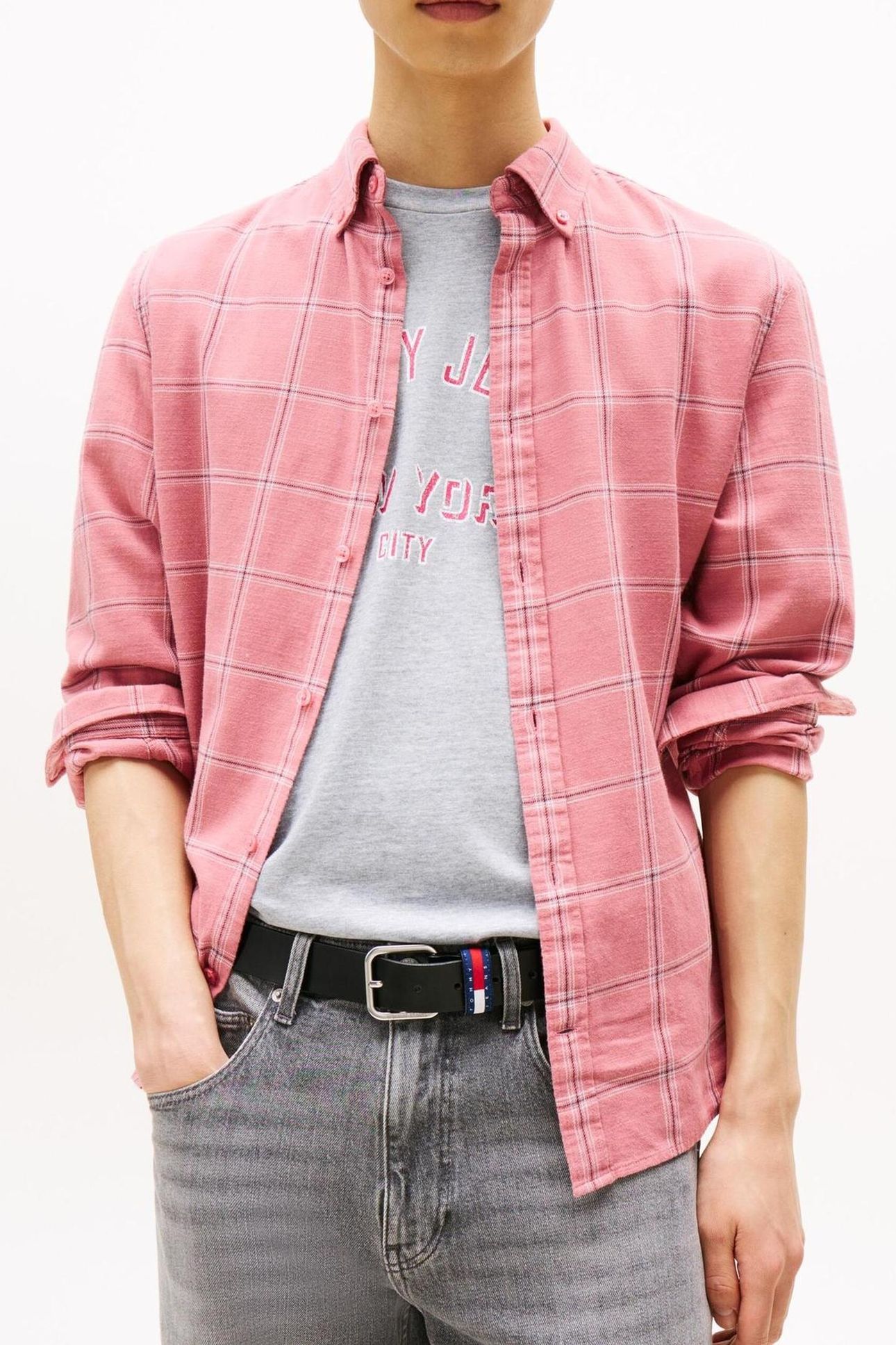 TJM ESSENTIAL TWILL SHIRT TAHITI BERRY CHECK 1