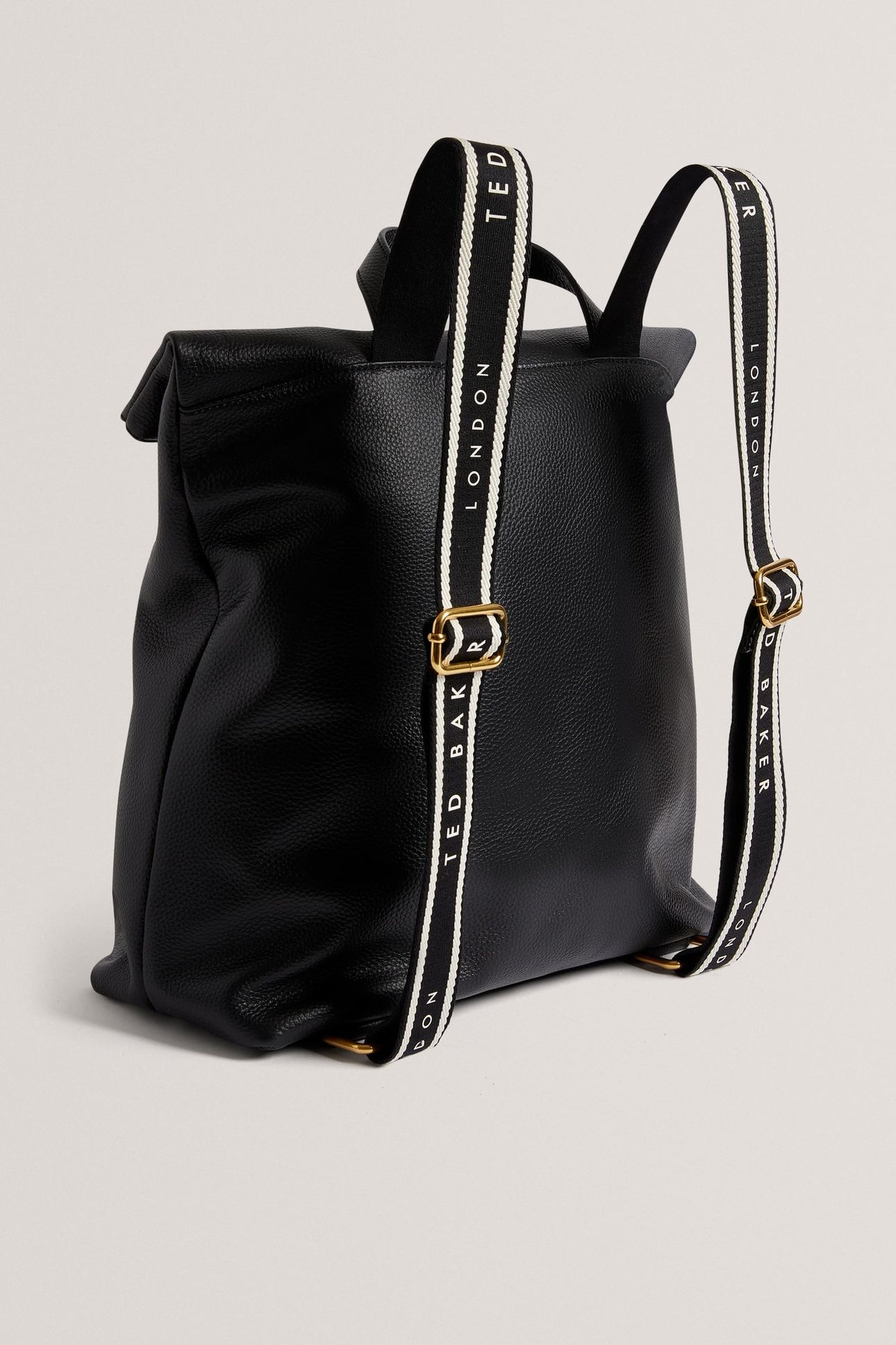 PEBBLED LEATHER FOLD OVER BACKPACK BLACK 2