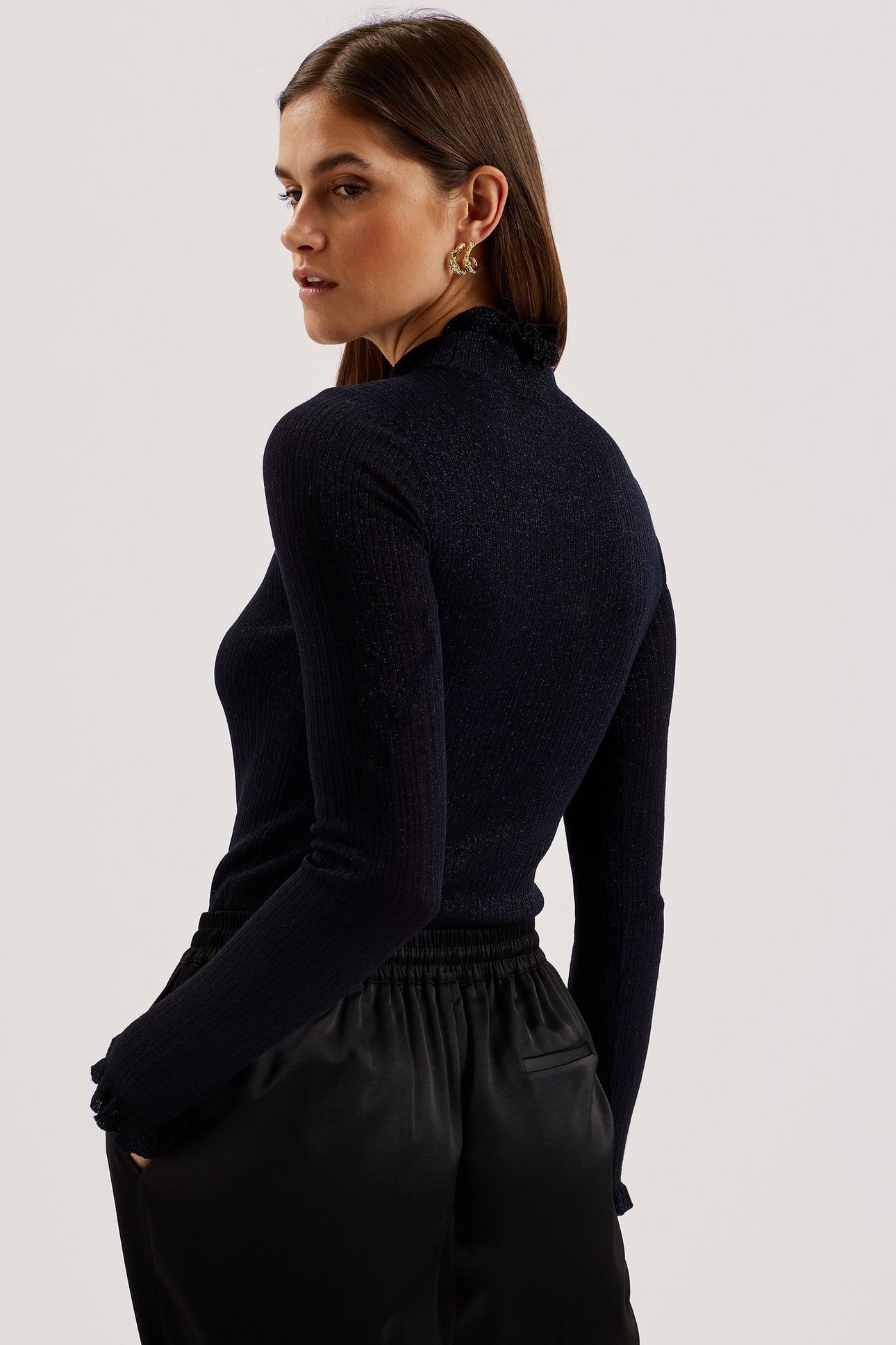 RAINEEE METALLIC RIBBED FUNNEL NECK NAVY 3