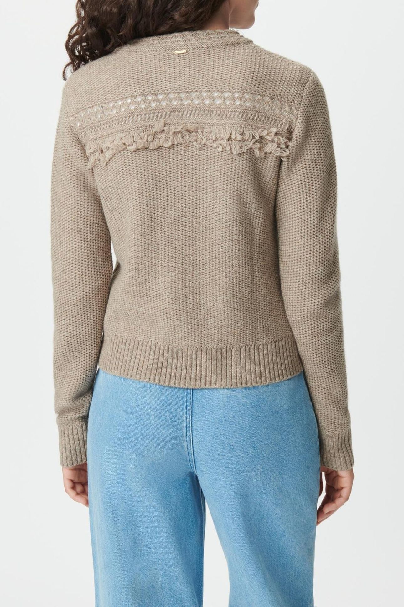 BEIGE KNIT CARDIGAN, FRINGED DETAILS, GOLD BUTTONS 2