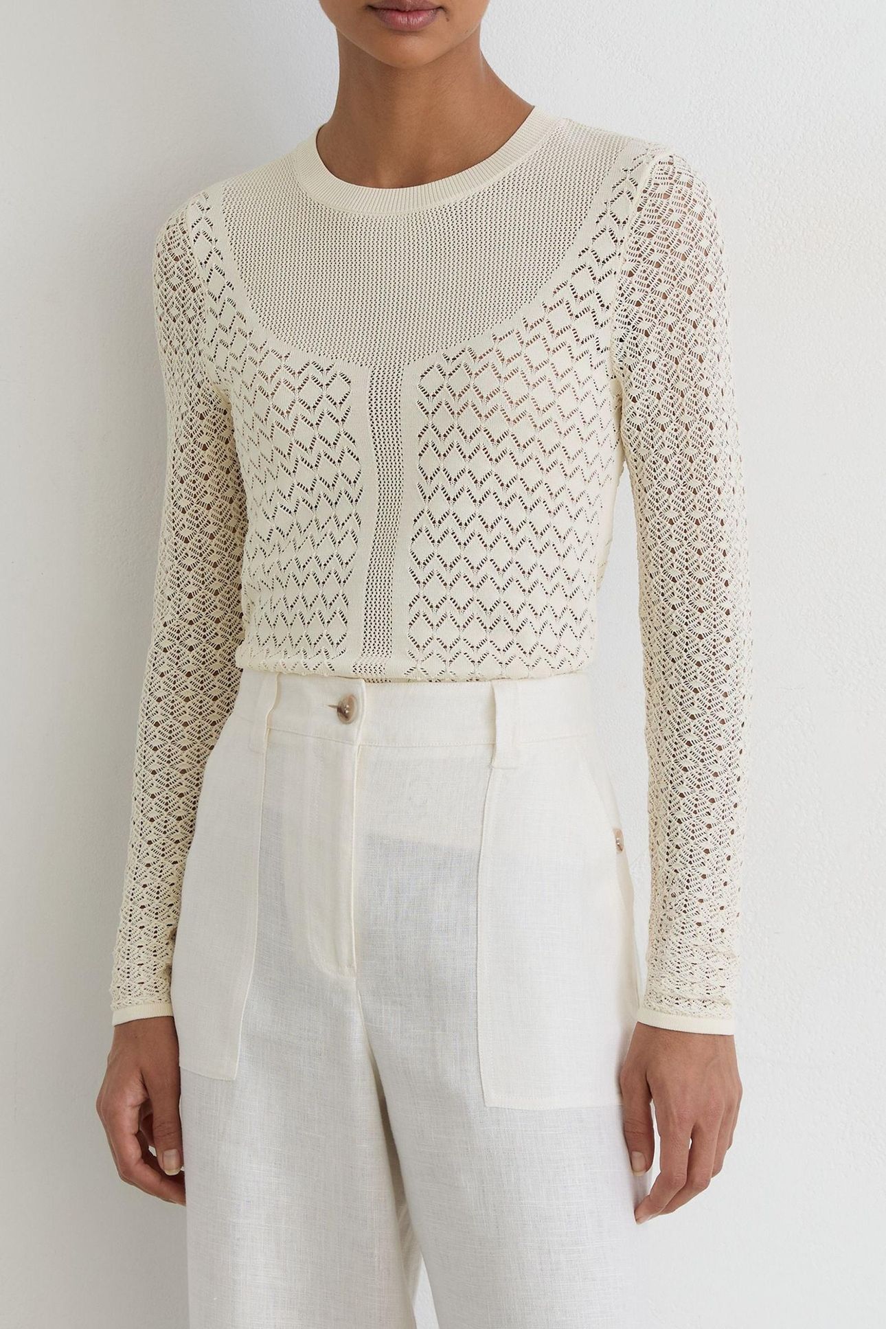 STITCH INTEREST KNITTED TOP IVORY 1