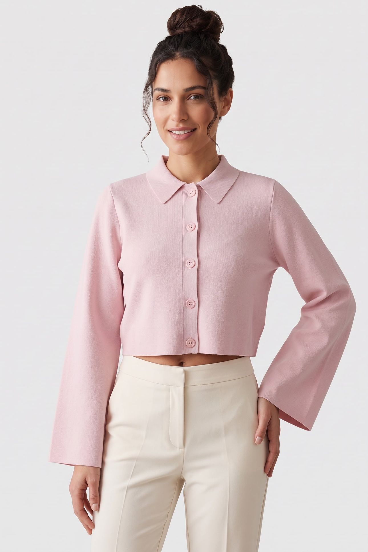 AIMLLI KNITTED JACQUARD COLLARED CARDIGAN PETAL PINK 2