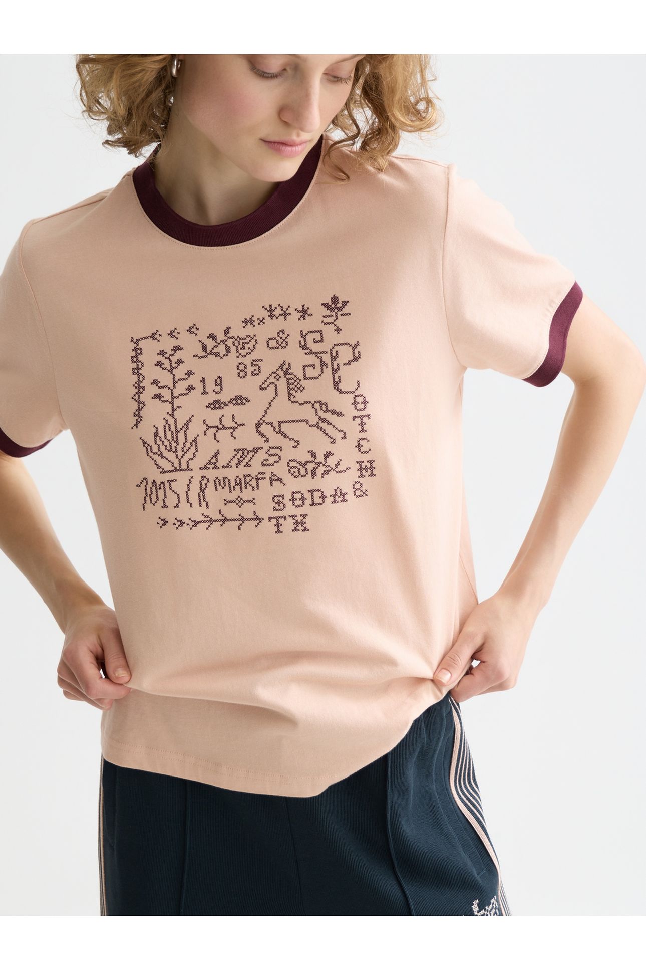 EMBROIDERED RINGER REGULAR FIT T-SHIRT ROSE DUST 4