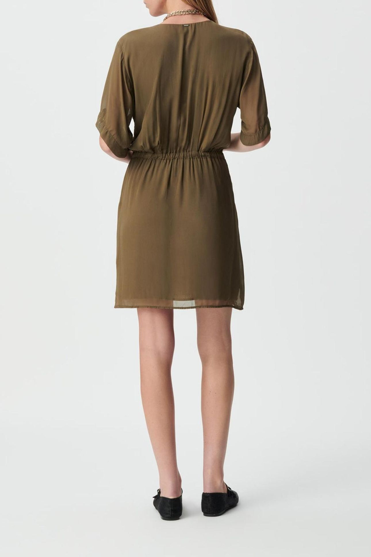KHAKI WRAP DRESS WITH DRAPED WAIST 2