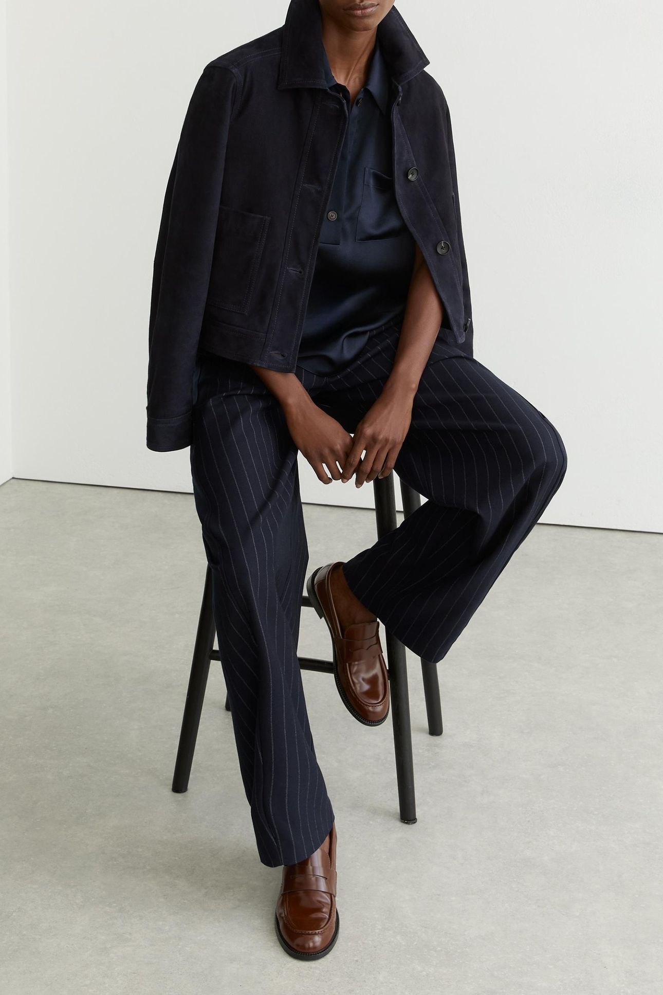 BARREL LEG PINSTRIPE TROUSER NAVY 8