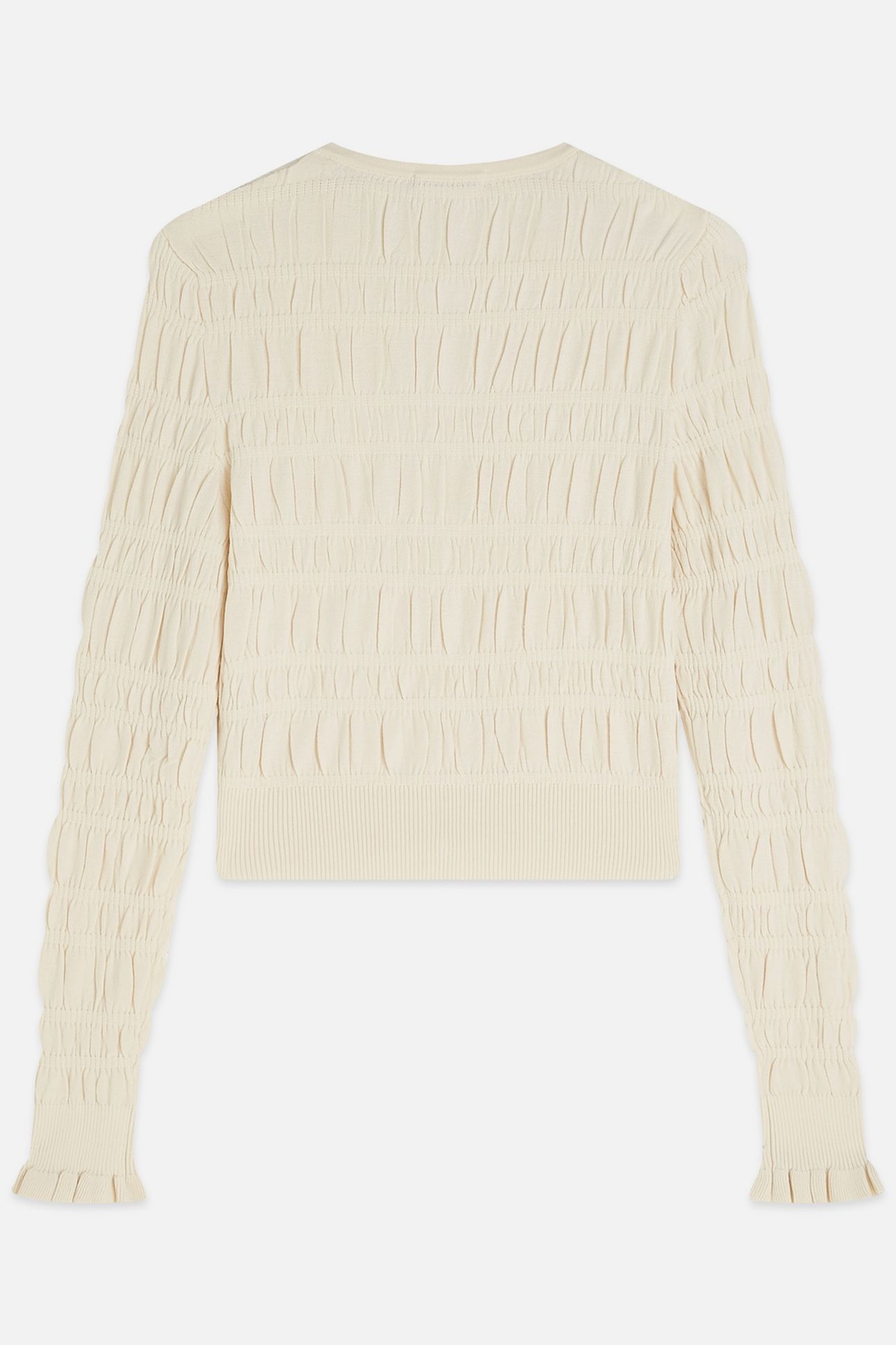 SMOCK STITCH CREW NECK CARDIGAN EGGNOG 2