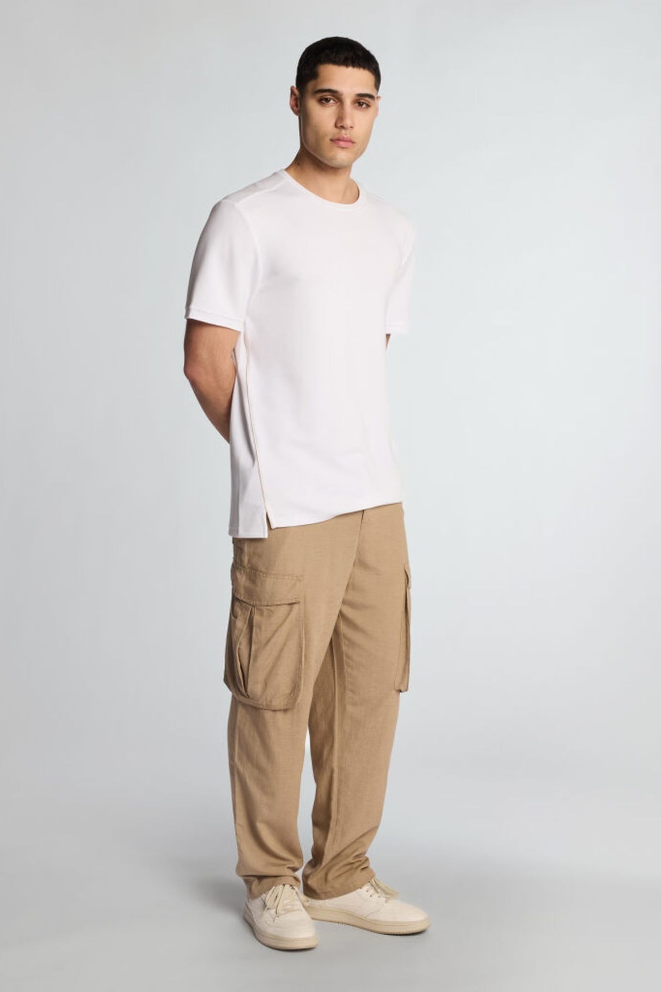 COTTON LINEN CARGO TROUSERS DESERT TAUPE 3