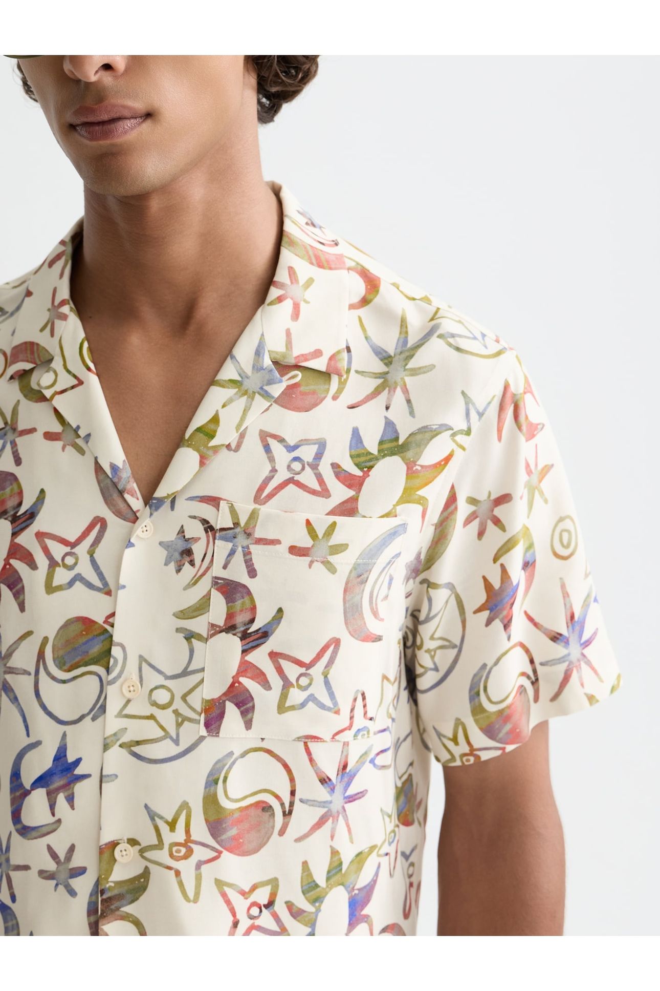 PRINTED VISCOSE SHORT-SLEEVE SHIRT WHITE TRADITIONAL 6
