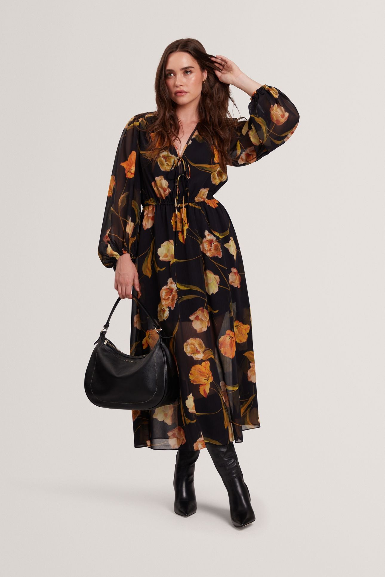 MESH TOP MIDI DRESS BLACK 1