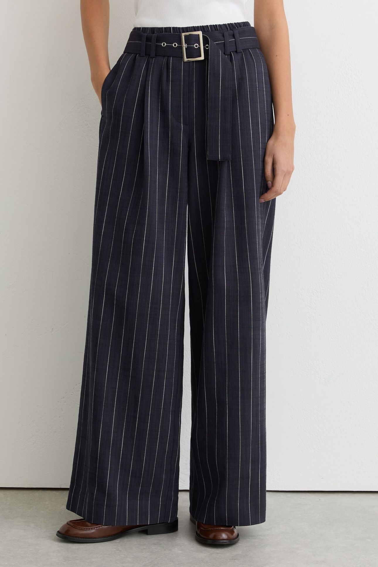 STRIPE WIDE LEG TROUSER NAVY 2