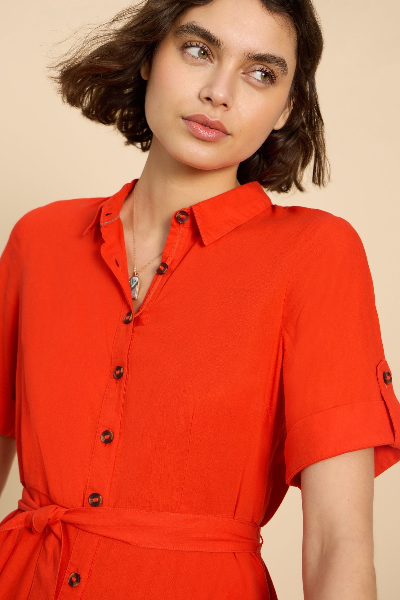 BETH LINEN BLEND SHIRT DRESS BRT ORANGE 6