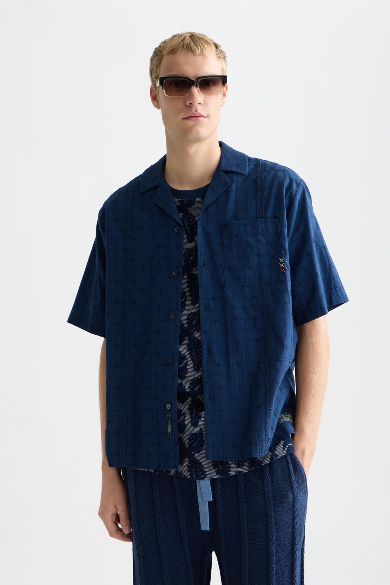 EMBROIDERED STRUCTURED RELAXEDFIT SHORTSLEEVED SHIRT NAVY 1
