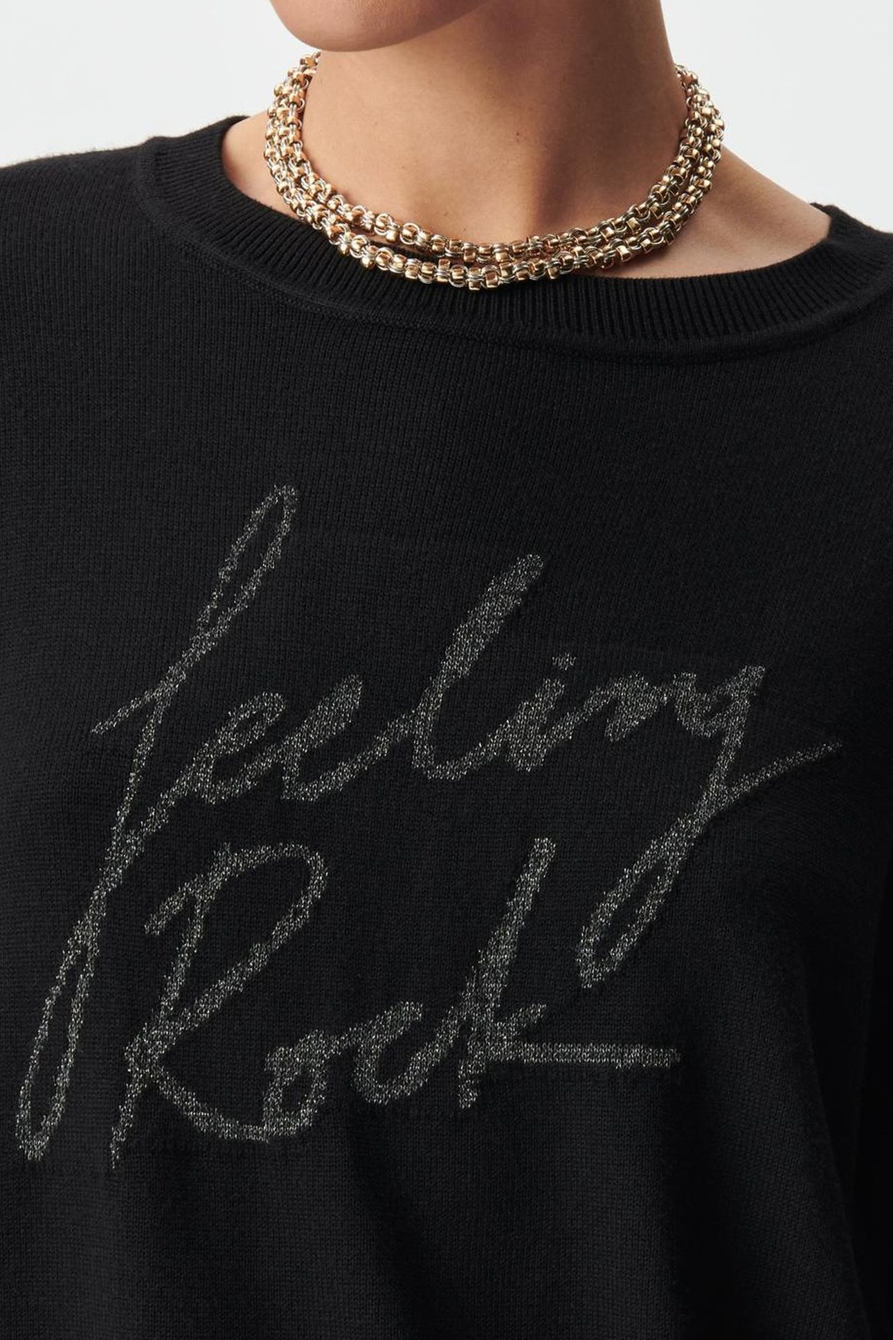 BLACK KNIT SWEATER WITH EMBROIDERED SLOGAN 5