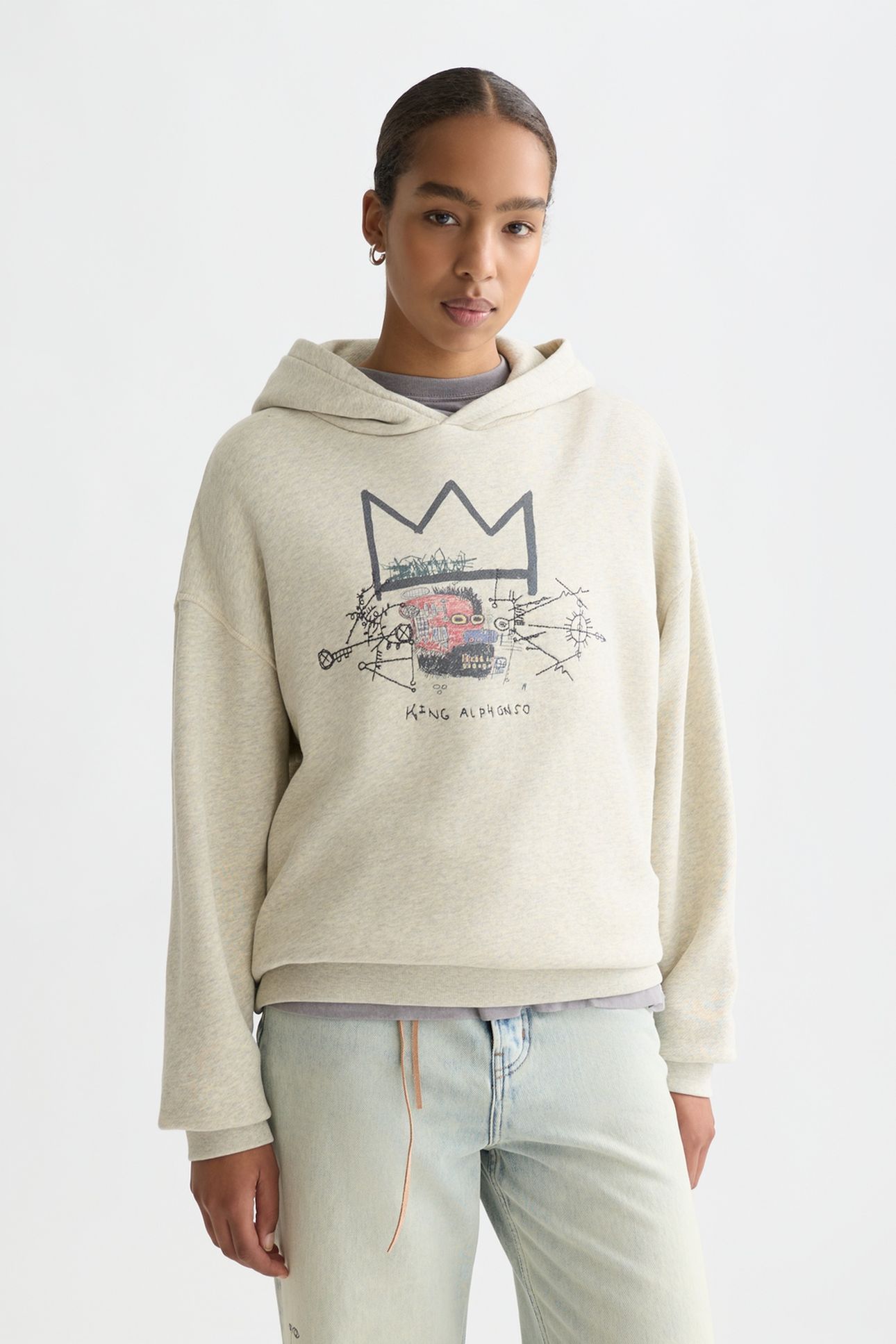 BASQUIAT WASHED ARTWORK HOODIE OATMEAL MELANGE 1