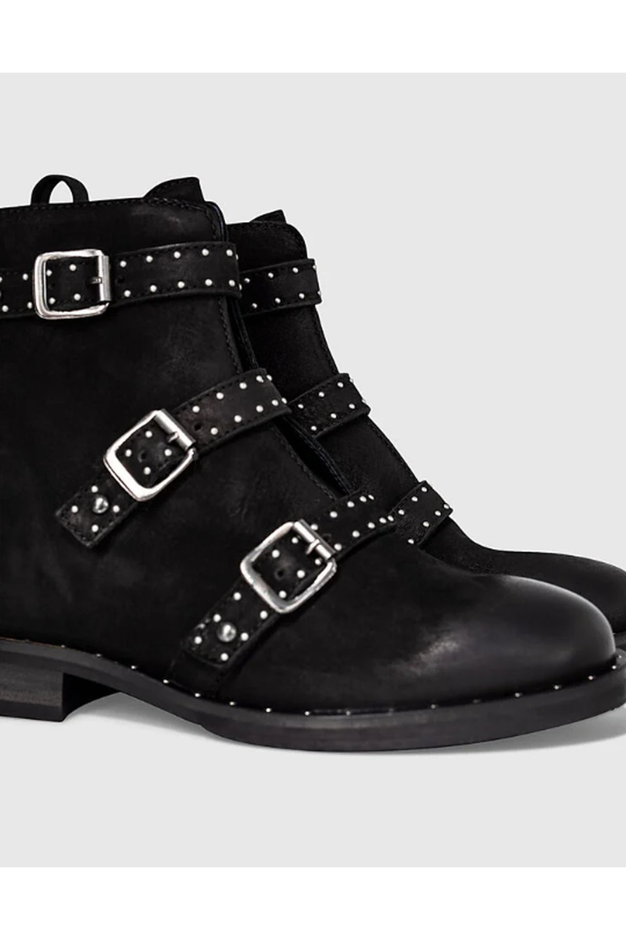 GIRLS’ BLACK BUCKLE AND STUDS LEATHER COMBAT BOOTS 4
