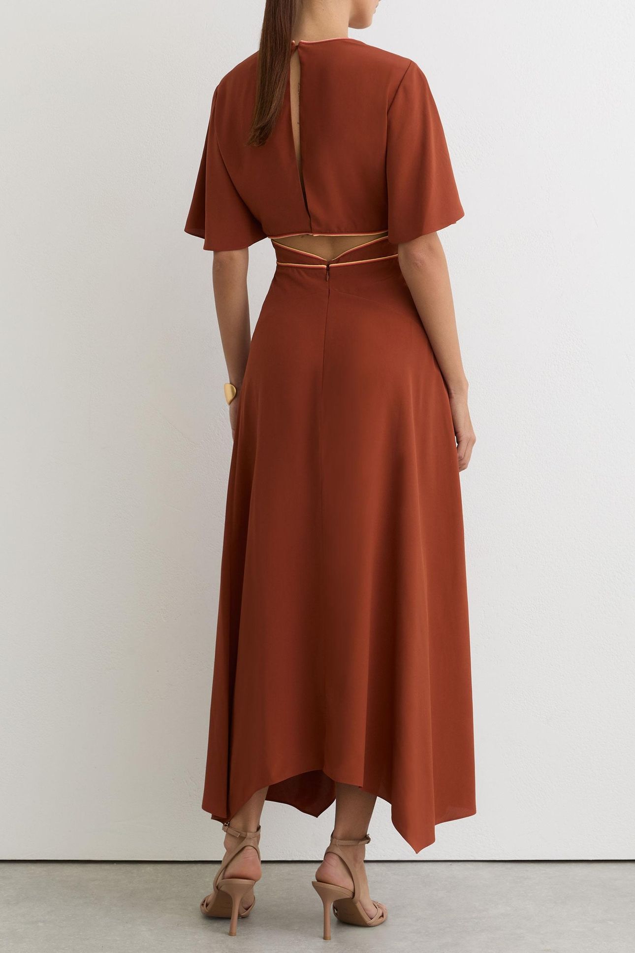 CUT OUT DETAIL MIDI DRESS RUST ORANGE 2