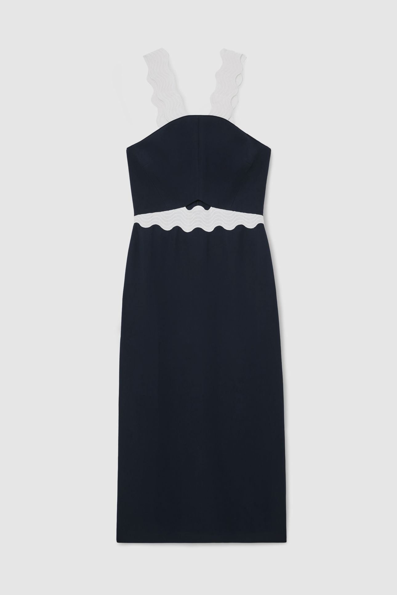 CONTRAST BODYCON MIDI DRESS NAVY/IVORY 4