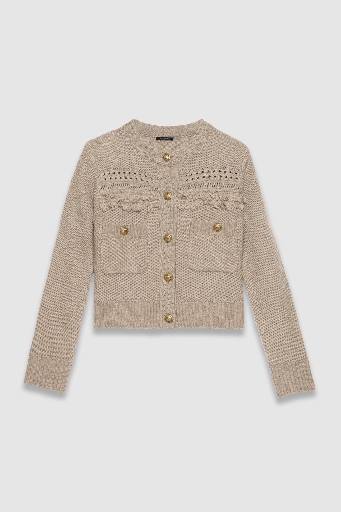BEIGE KNIT CARDIGAN, FRINGED DETAILS, GOLD BUTTONS 4