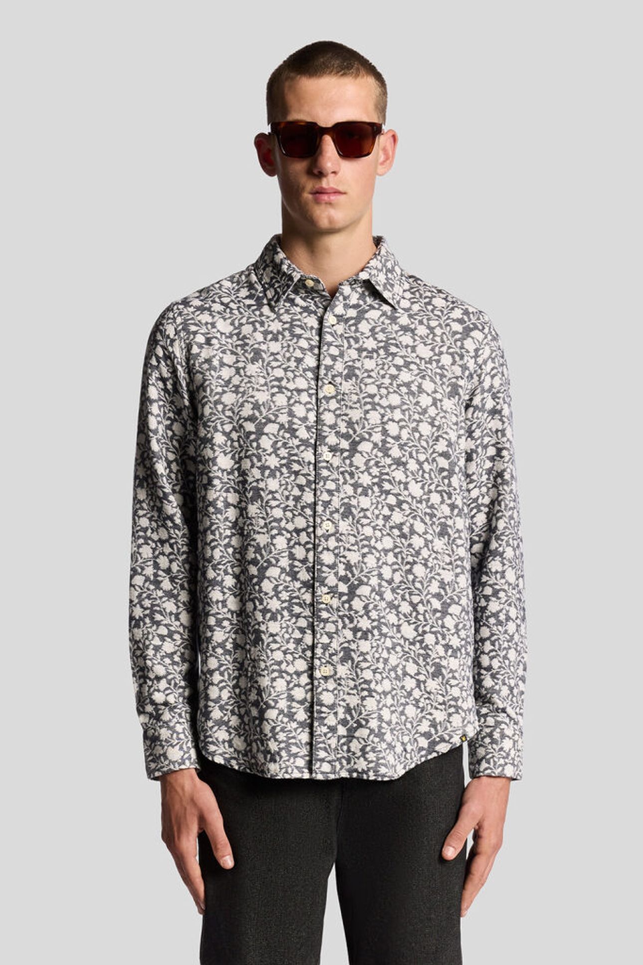 FLORAL JACQUARD SHIRT JET BLACK/WHITE 1