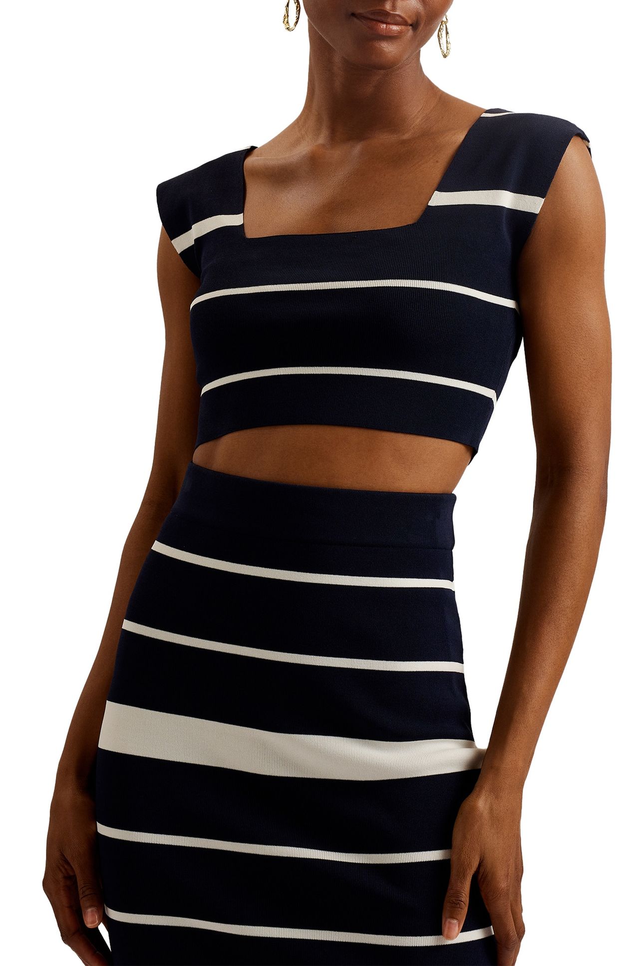ELLLE CROPPED KNIT VEST TOP NAVY 2