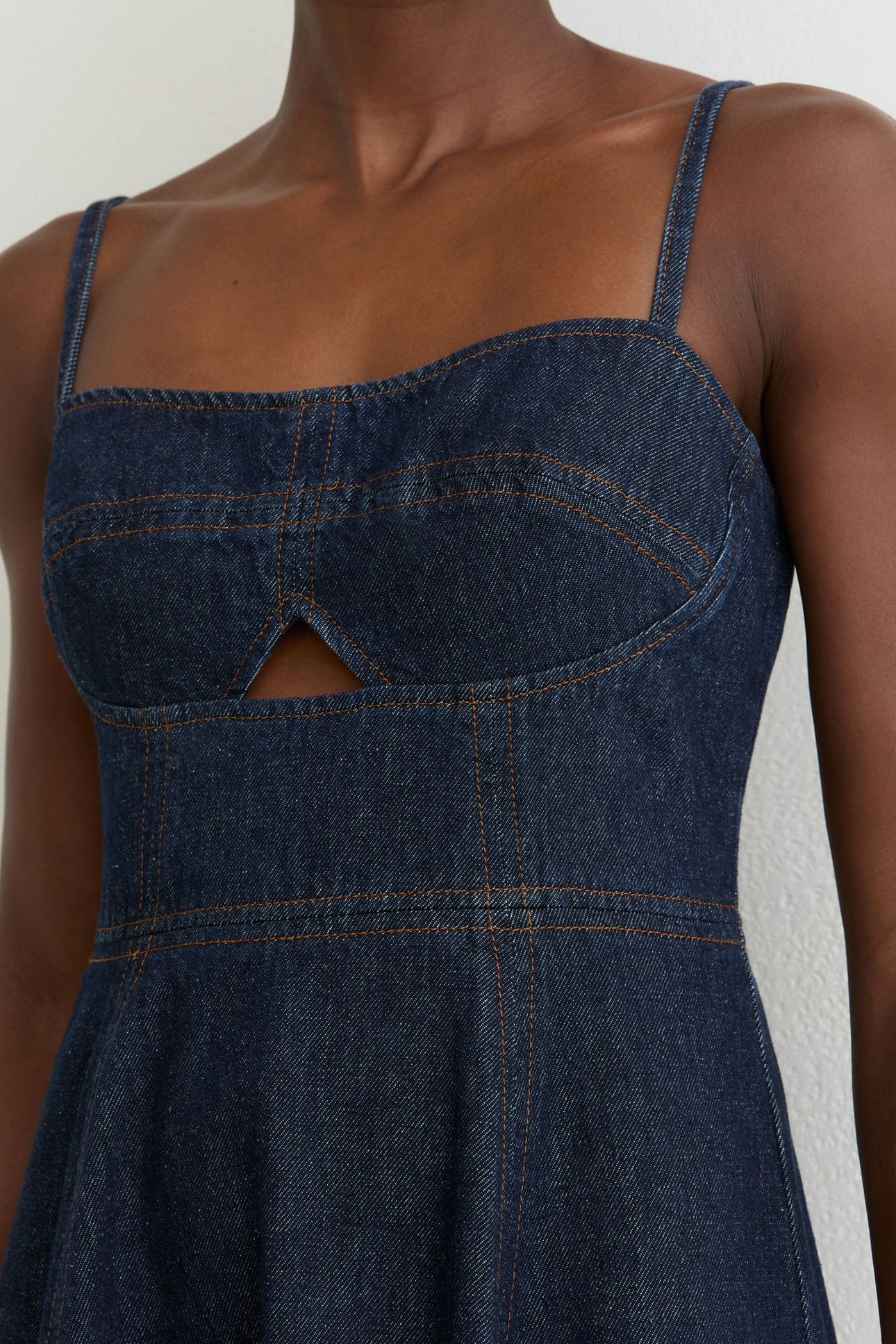 DENIM FIT AND FLARE MIDI DRESS INDIGO BLUE 5