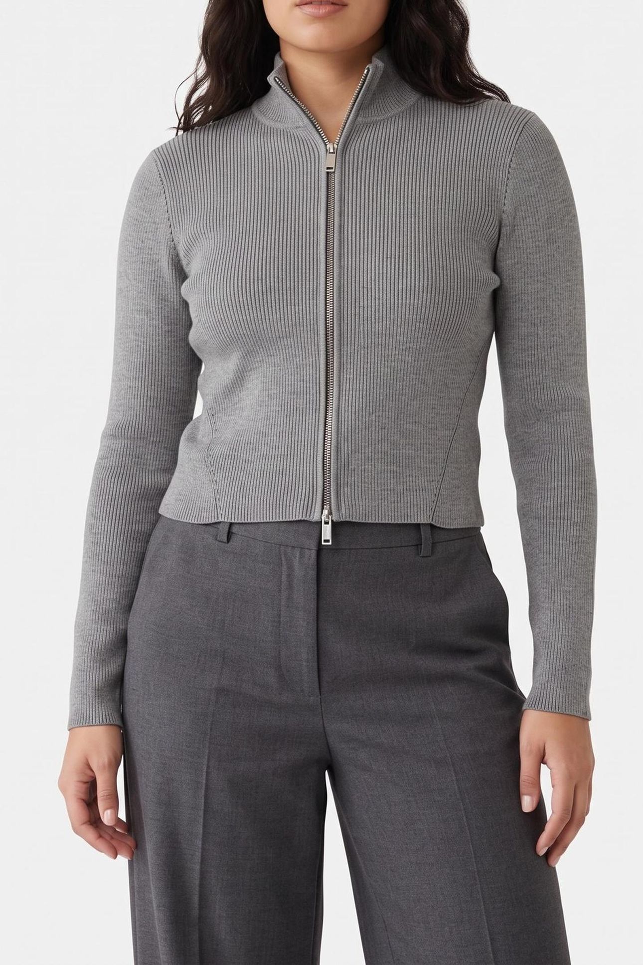 SNOWY PLAITED LONG SLEEVE GREY HEATHER 1