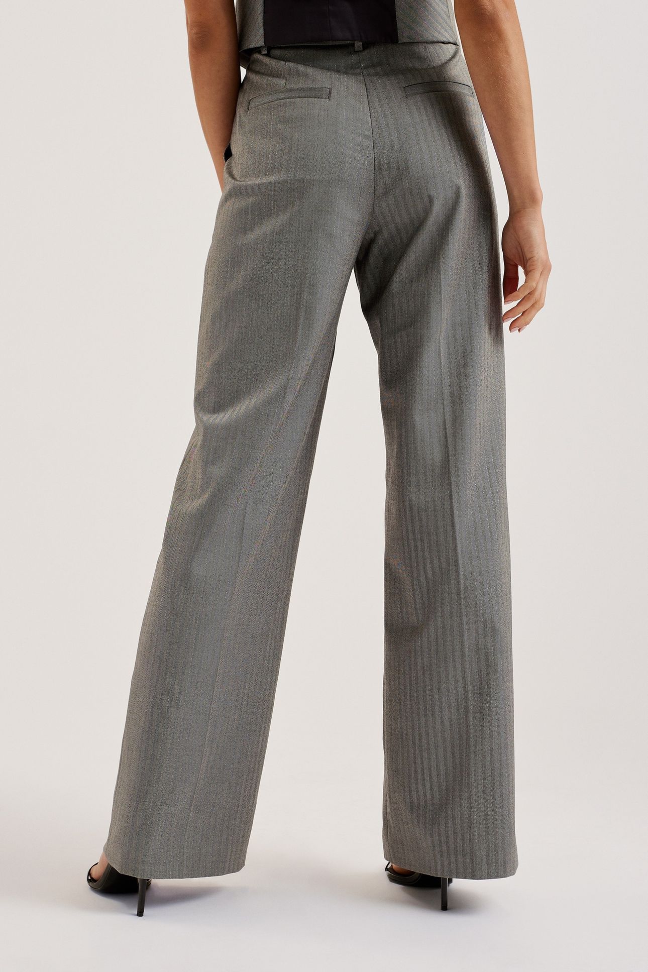 KOAT PINSTRIPE WIDE LEG TAILORED TROUSERS GREY 2
