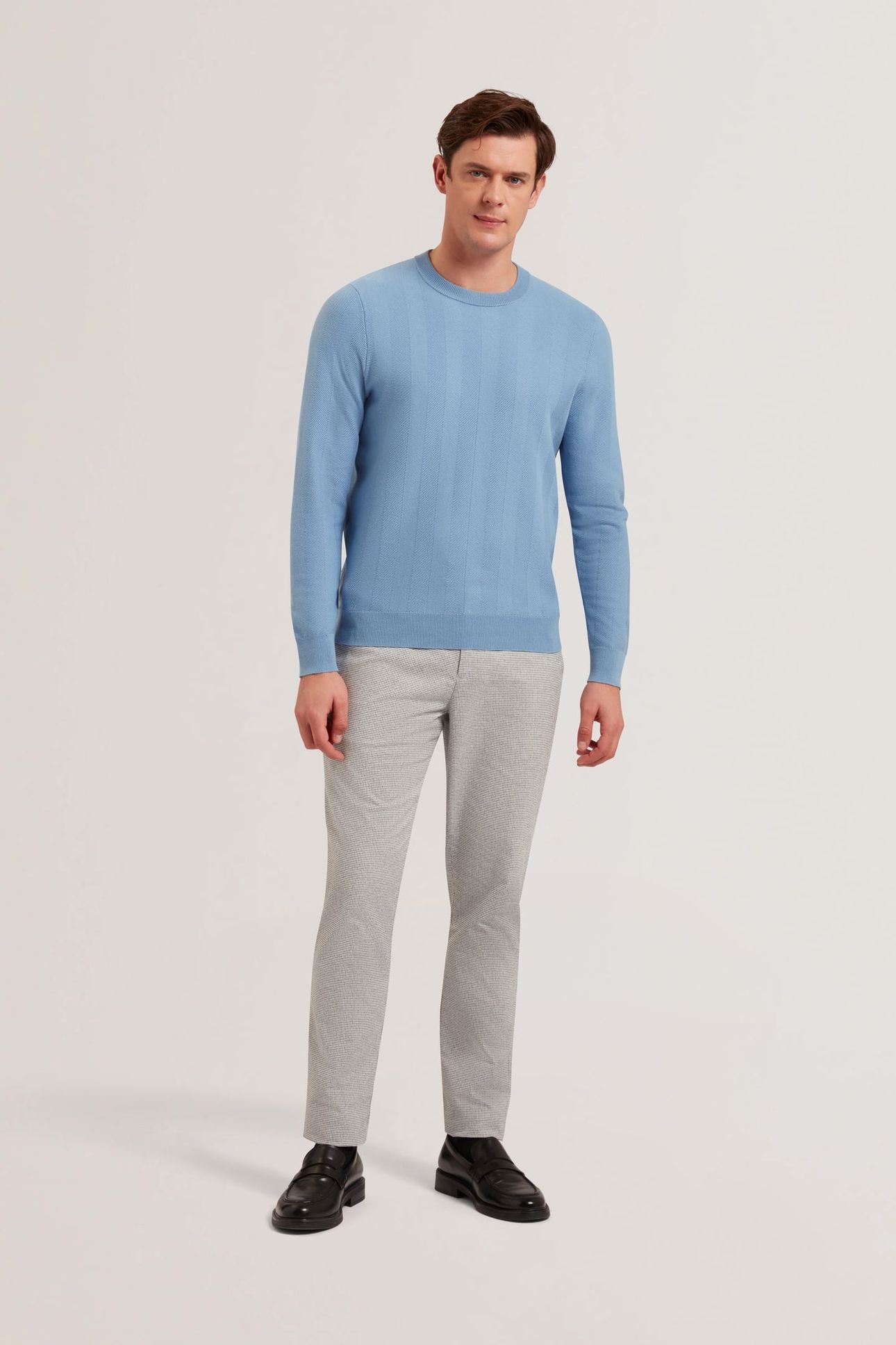 JAMALS LS HERRINGBONE STITCH CREW NECK BLUE 1
