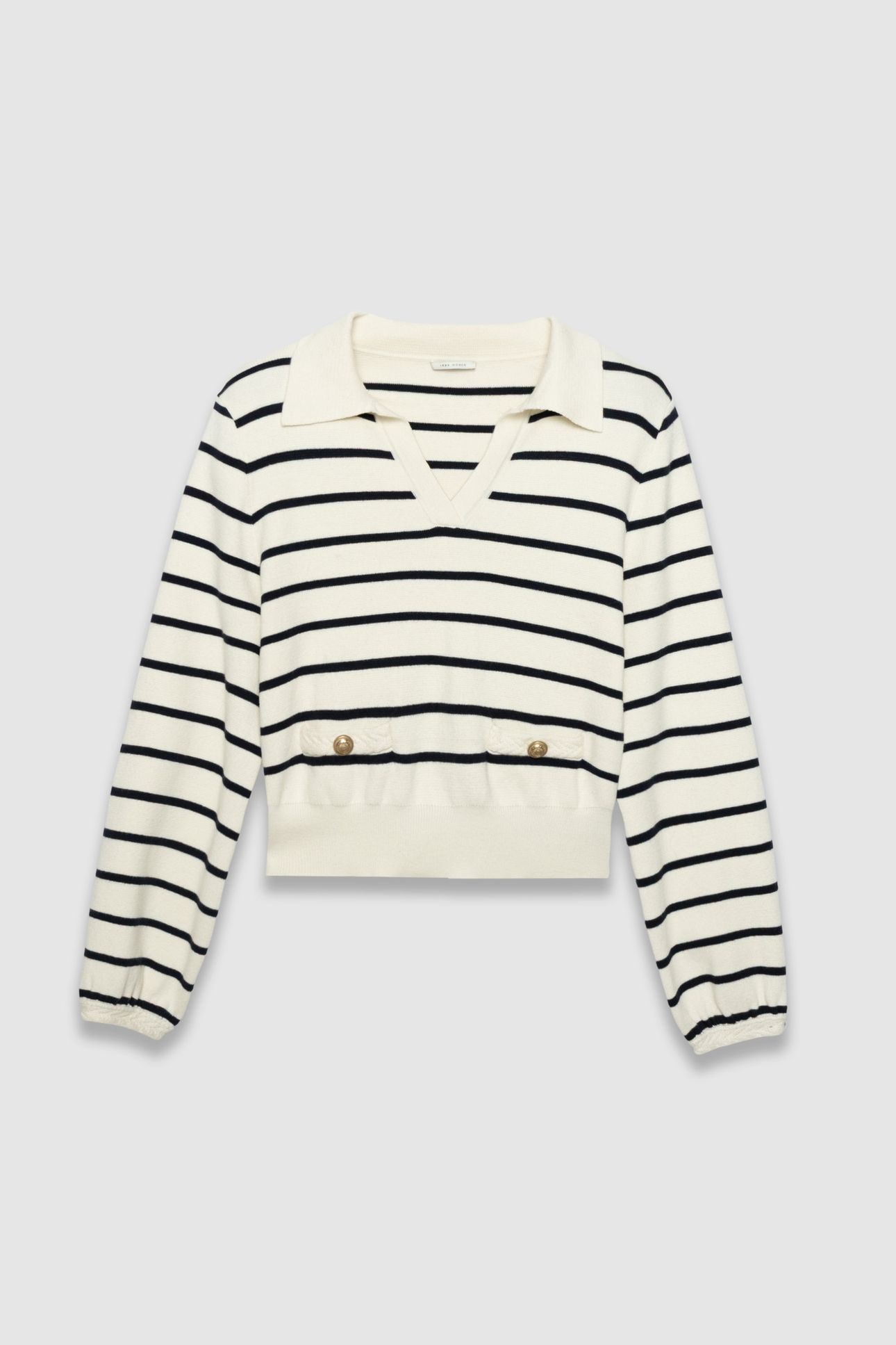 WHITE KNIT SAILOR-STRIPE SWEATER, POLO SHIRT NECK 3