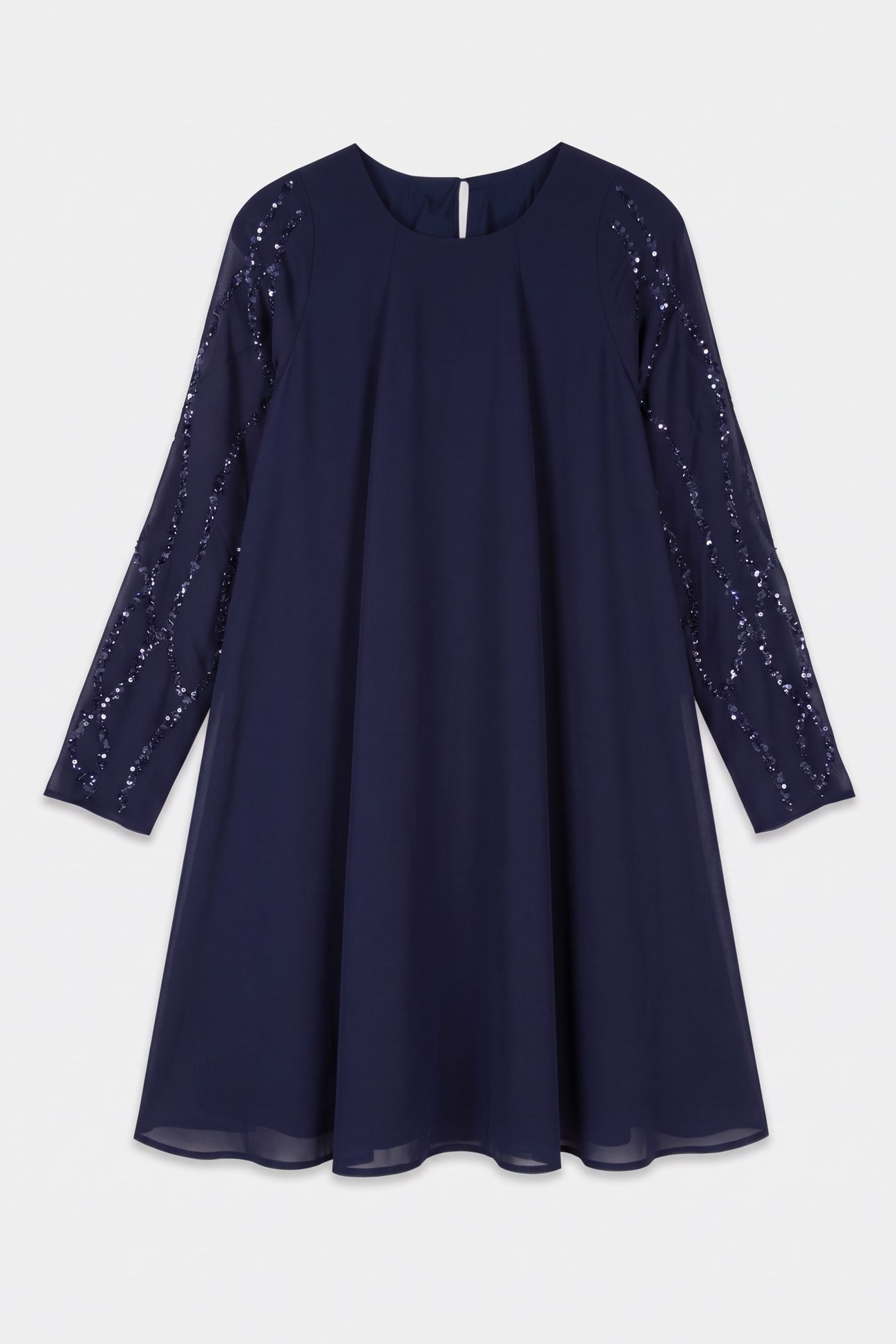 RAFFY - NAVY DRESS WITH EMBROIDERED SEQUIN SLEEVES 3