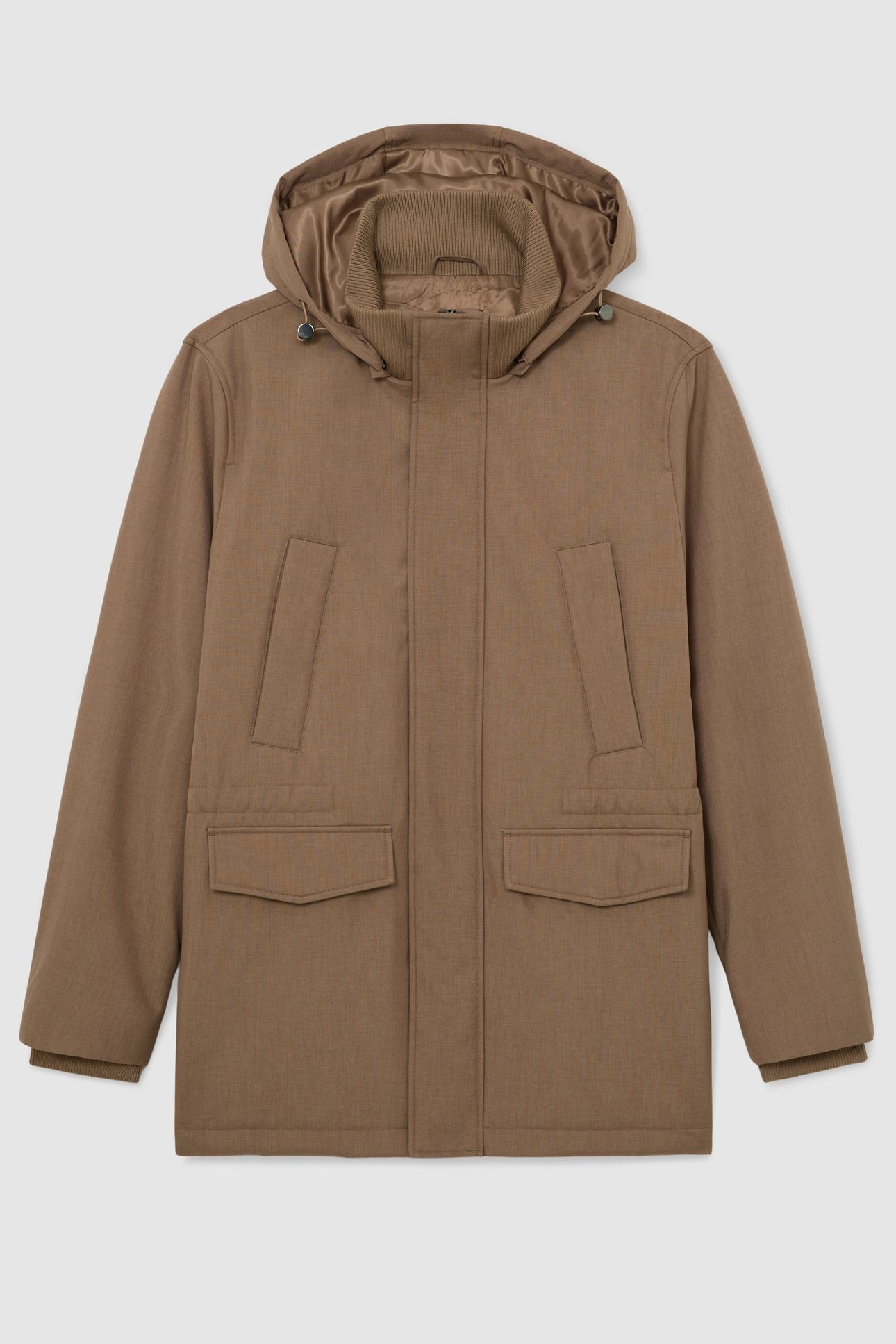 HOODED ZIP THROUGH PADDED COAT LIGHT BROWN 3