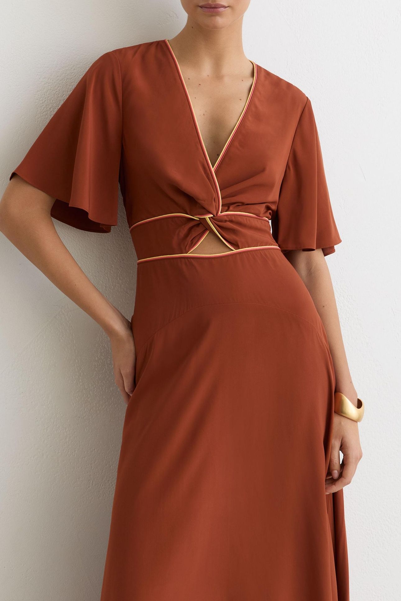 CUT OUT DETAIL MIDI DRESS RUST ORANGE 5