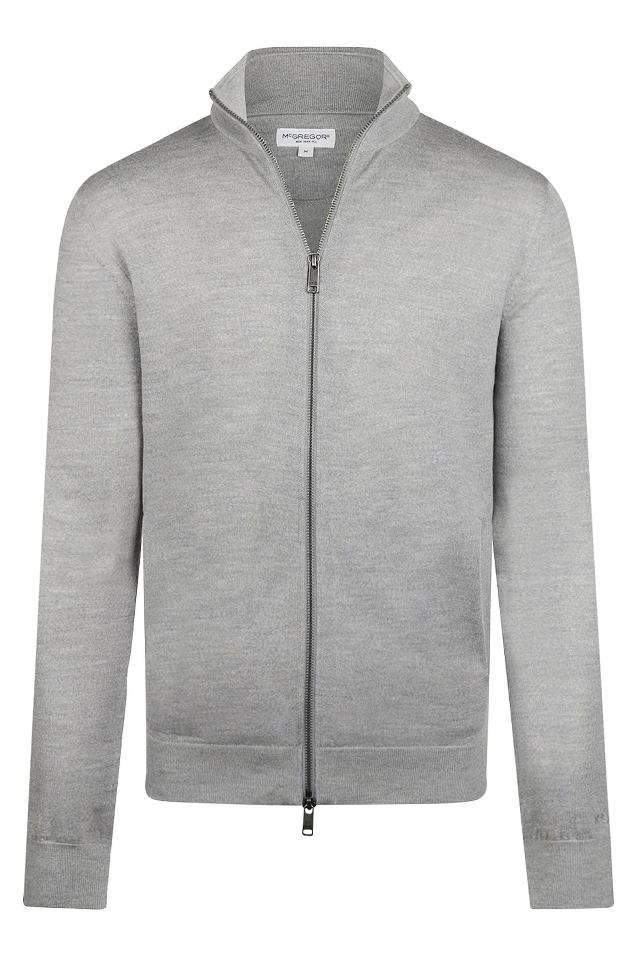 FINE MERINO ZIP THRU CARDIGAN MEDIUM GREY MELANGE 1