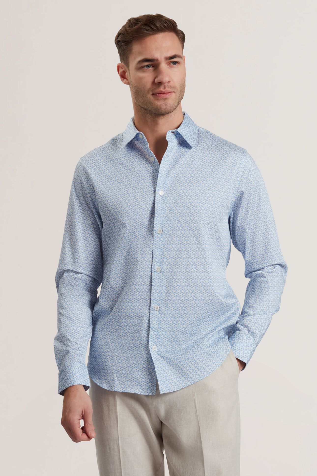 ALPHAIS LS REGULAR FIT GEO SHIRT MID-BLUE 1
