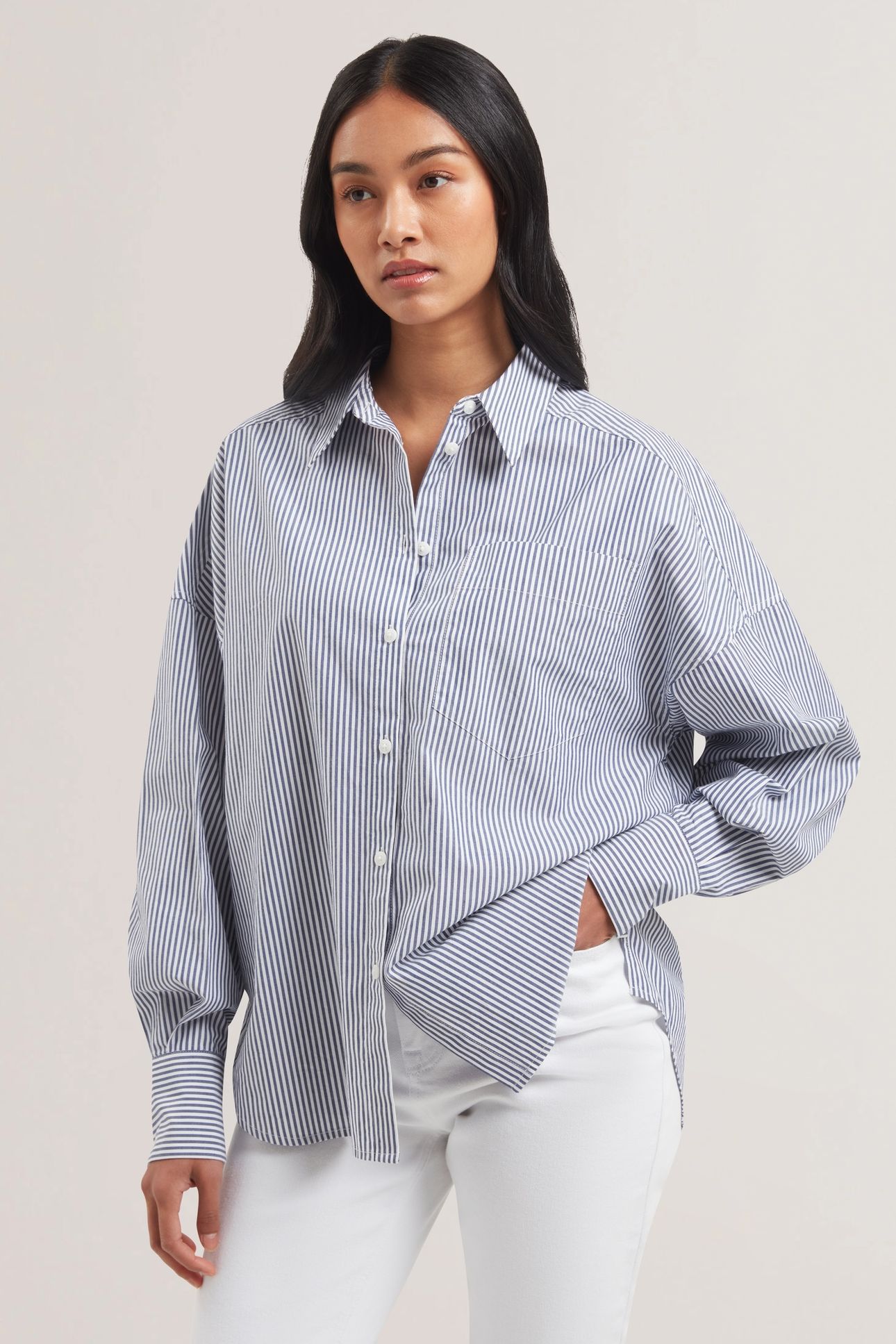 VINALES BOYFRIEND FIT STRIPED COTTON NAVY 1