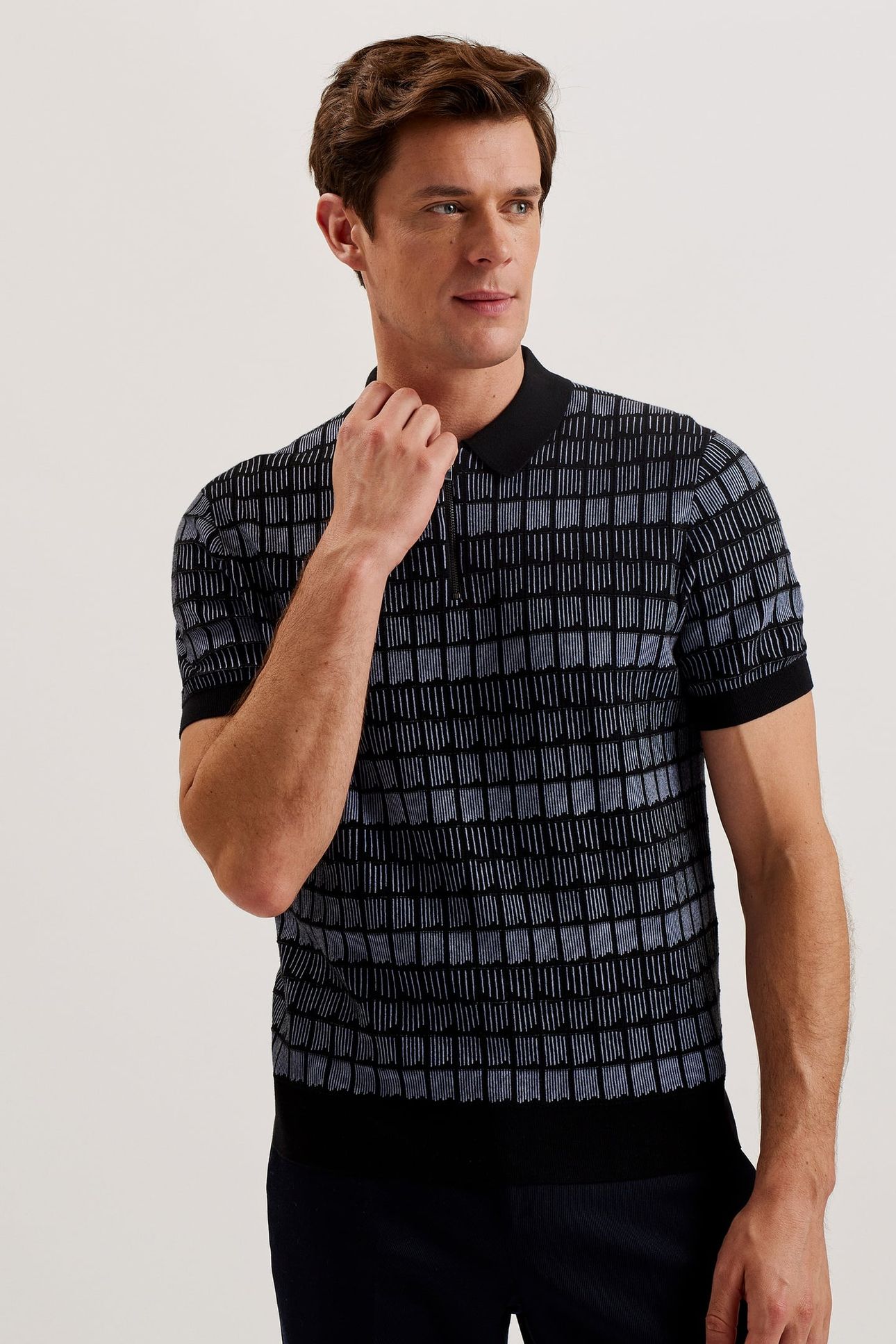 LEVERS SS REGULAR JACQUARD ZIP POLO BLACK 1