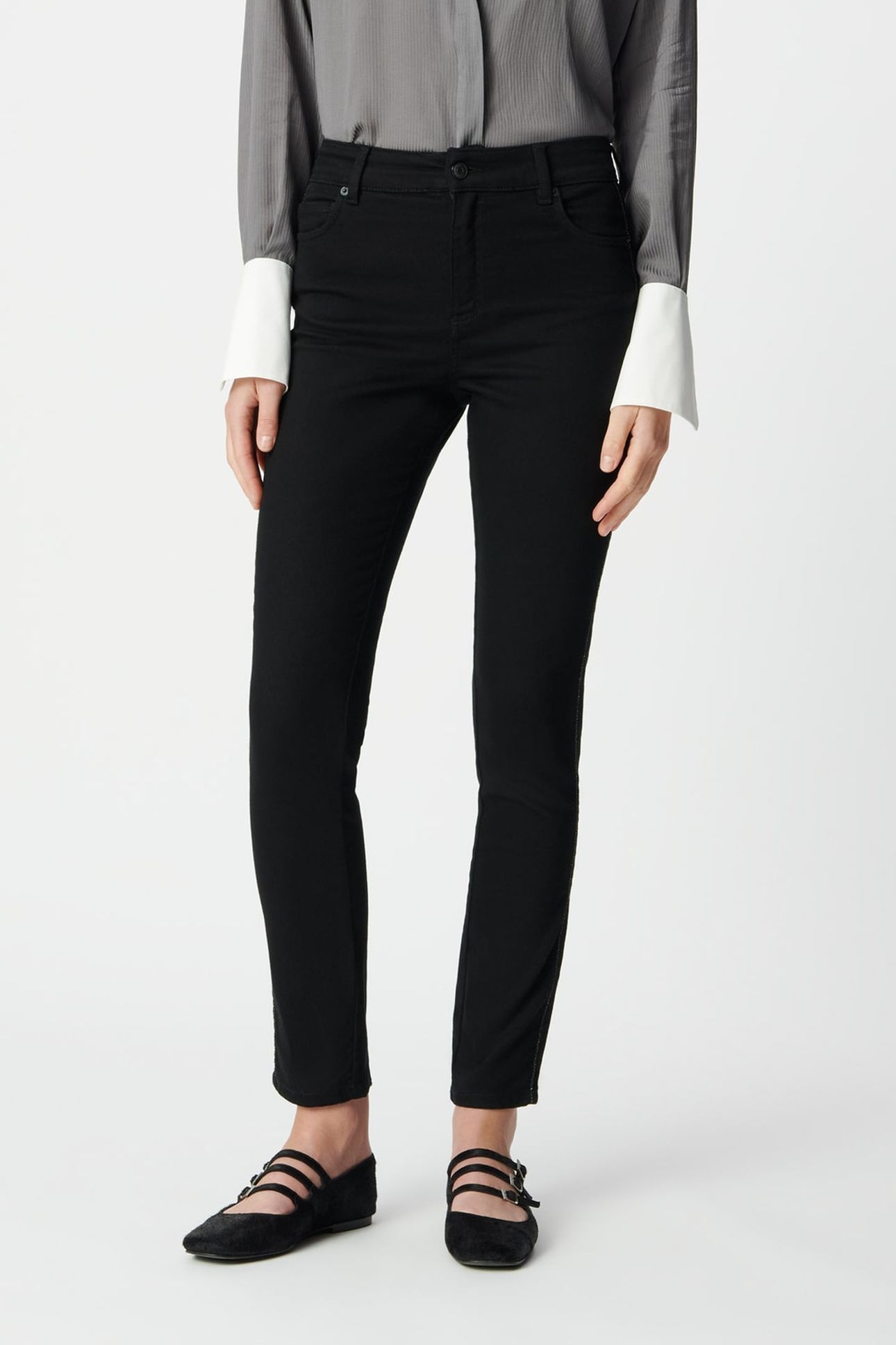 BLACK SLIM JEANS WITH BRAIDED SIDE DETAIL 1