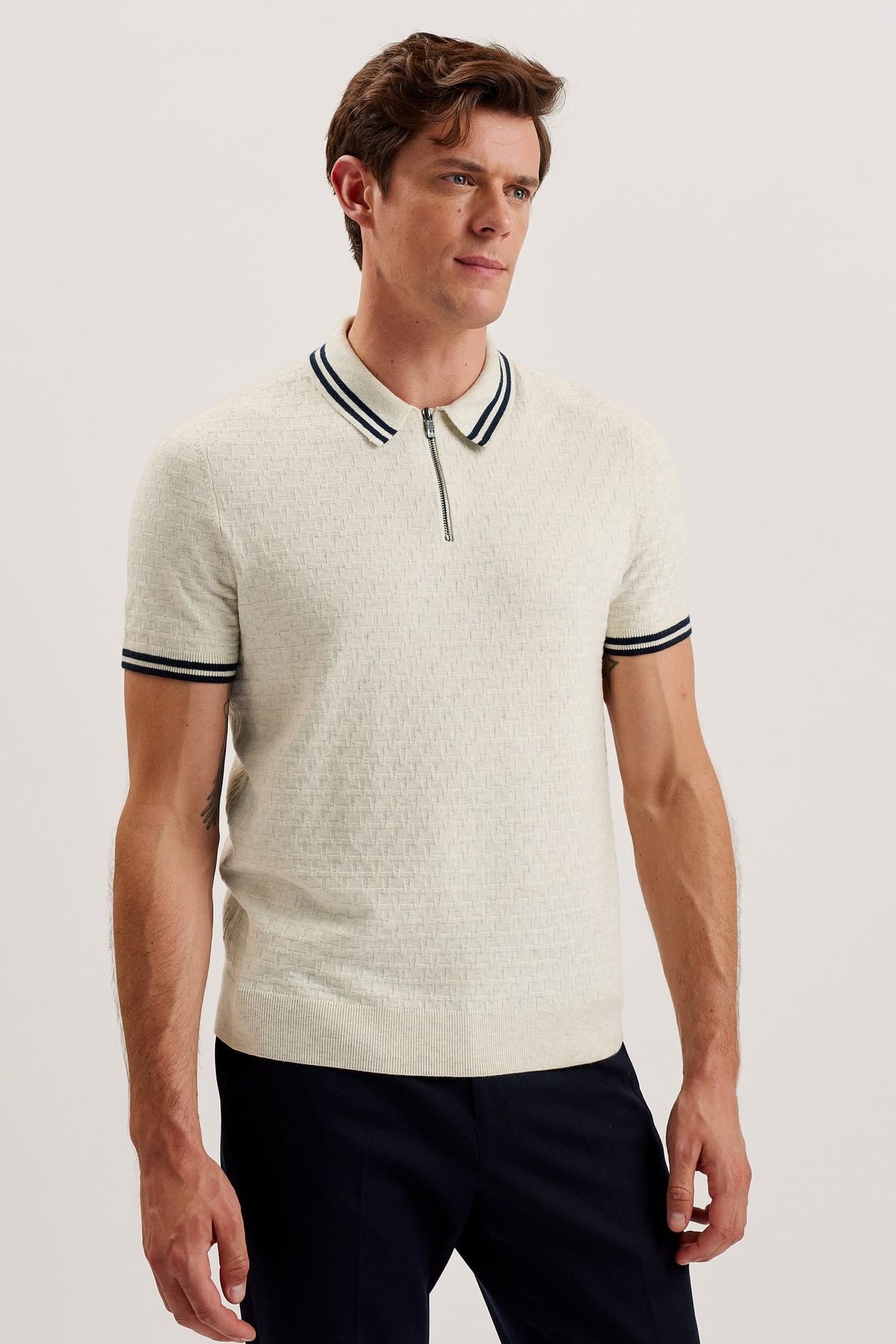 MAHANI SS REGULAR T STITCHED HALF ZIP BEIGE 1
