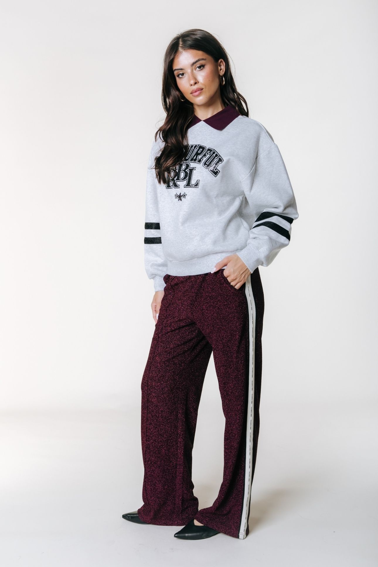 VELLA LUREX SPORT PANTS BURGUNDY 1