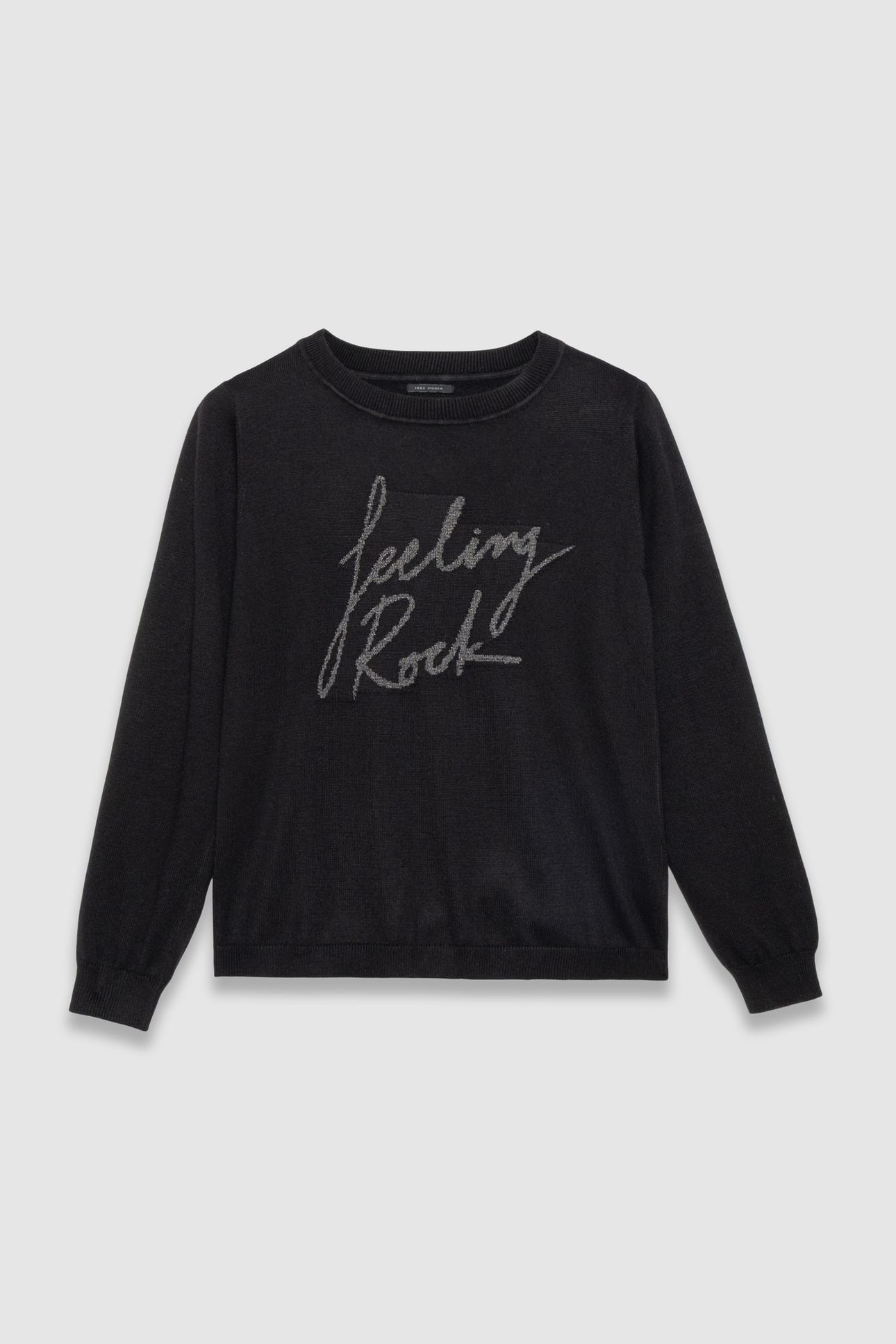BLACK KNIT SWEATER WITH EMBROIDERED SLOGAN 4